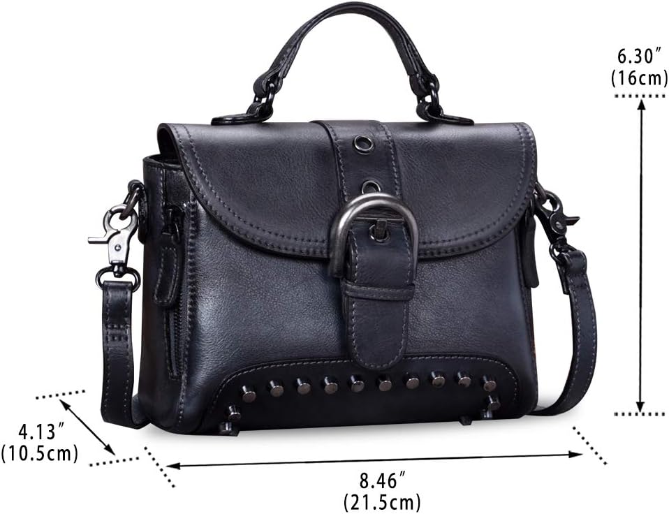 Women's Studded Genuine Leather Flap Satchel Bag Black Women's Studded Genuine Leather Flap Satchel Bag Black