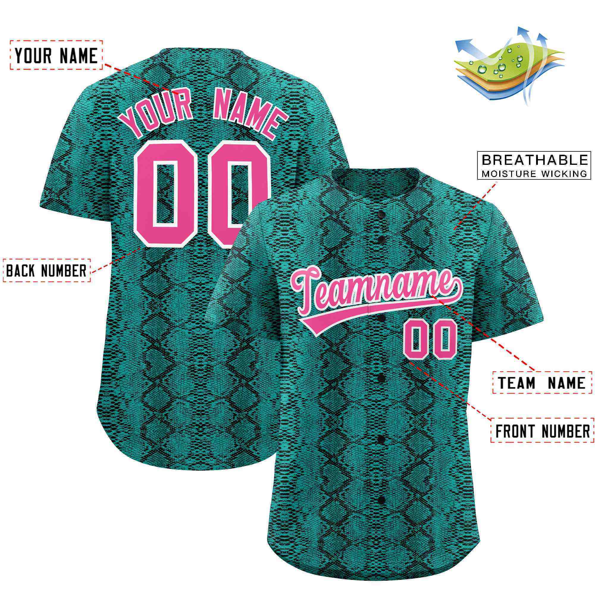 Benutzerdefiniertes authentisches Baseball-Trikot mit mehrfarbigem Schlangenledermuster