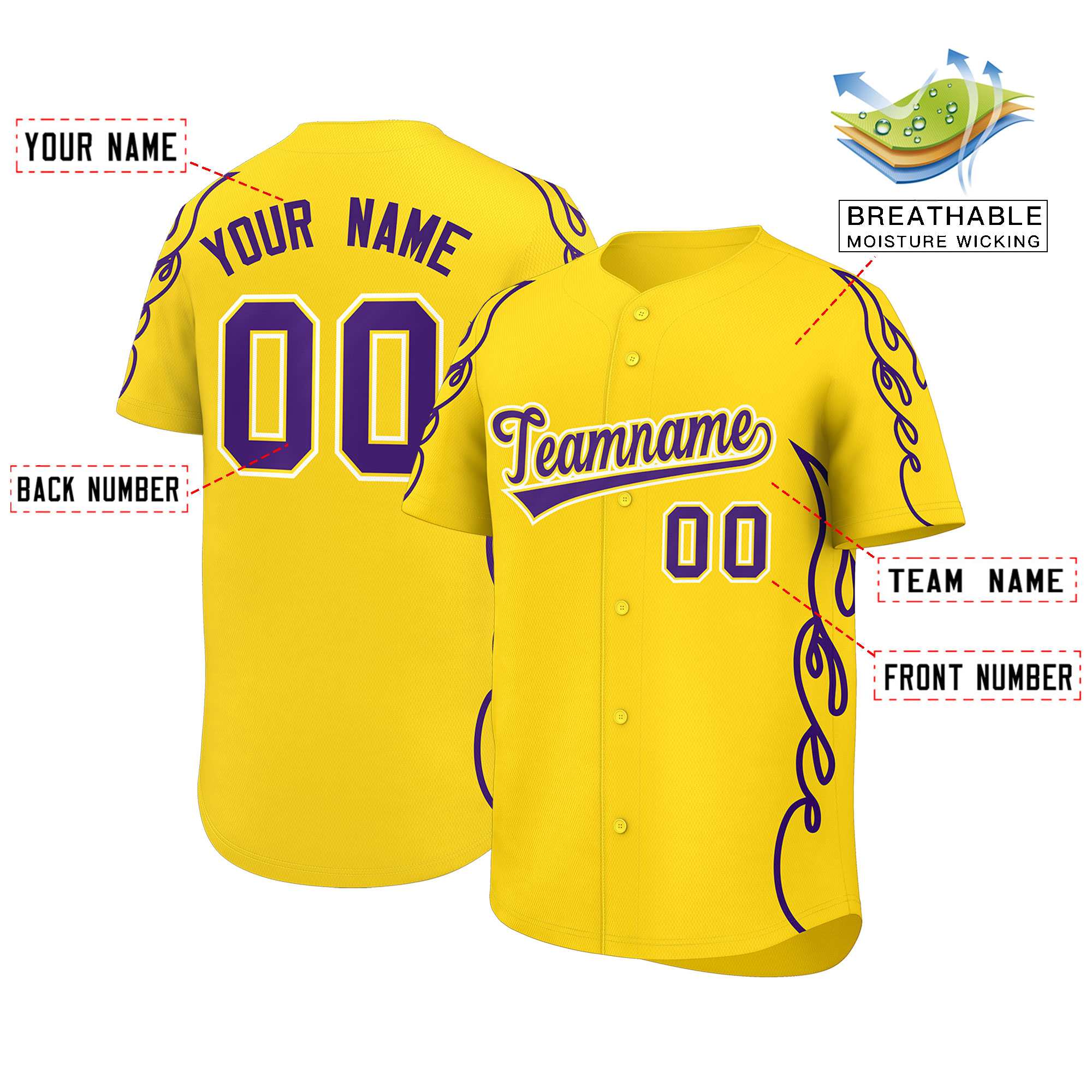 Benutzerdefiniertes Baseball-Trikot mit Seitenflammen-Umrissmuster für Sportuniformen