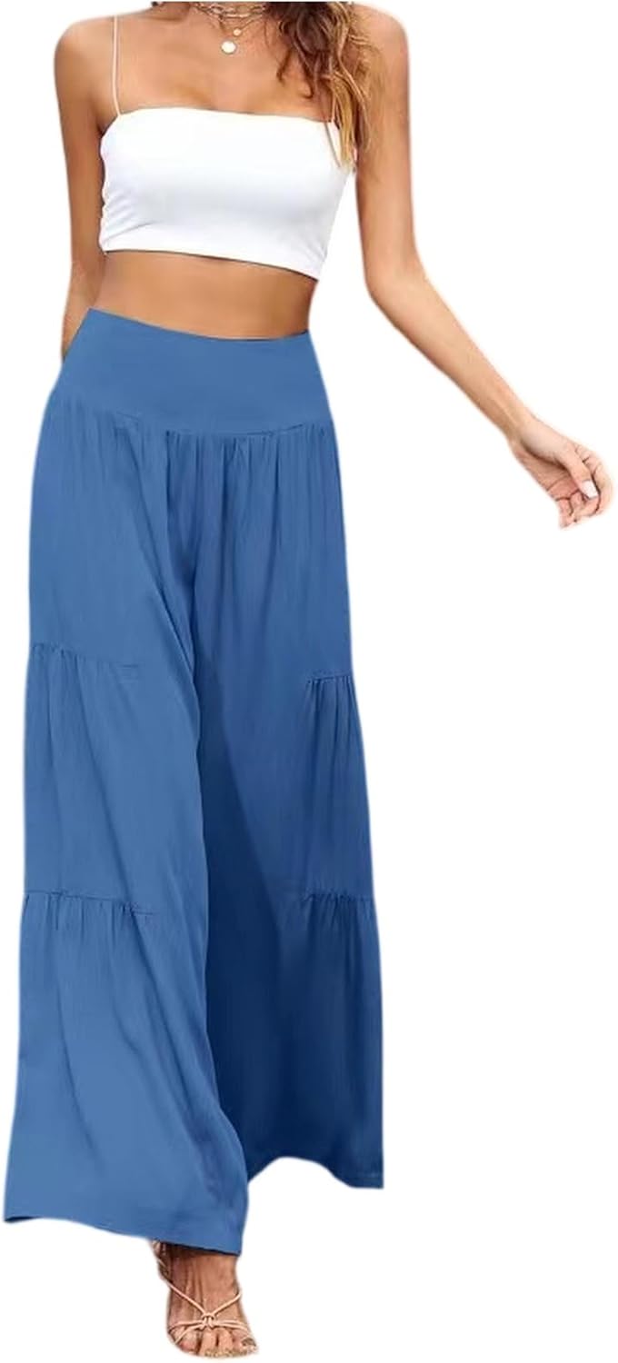 Palazzo Pants for Women Summer Casual Flowy Wide Leg High Waisted Ladies Lightweight Work Pant with Pockets
