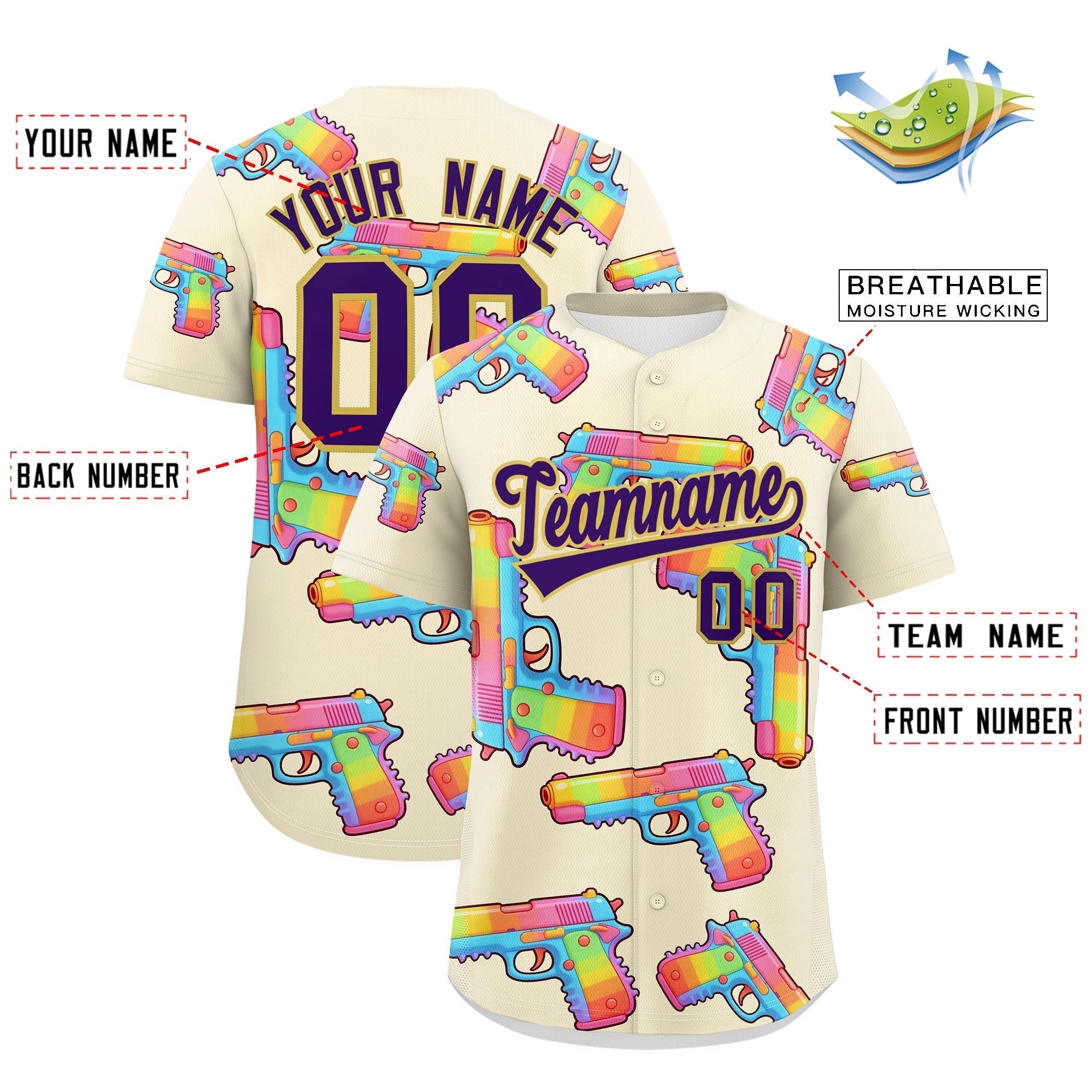 Individuelles, mit Zucker überzogenes, leichtes Baseball-Trikot mit Feuerkraft-Graffiti-Muster