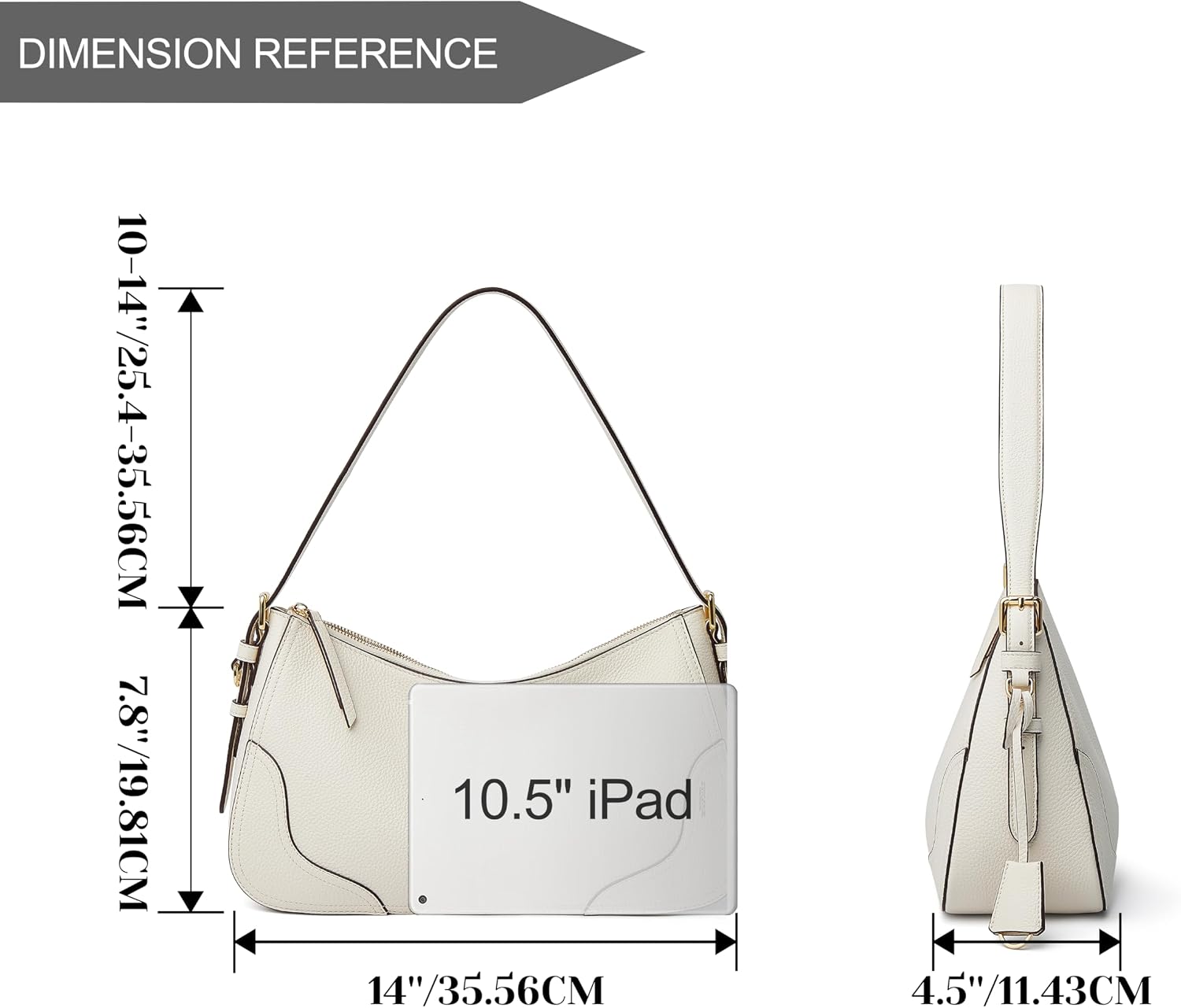 Women's Genuine Leather Pebbled Hobo Shoulder Bag Ivory Women's Genuine Leather Pebbled Hobo Shoulder Bag Ivory