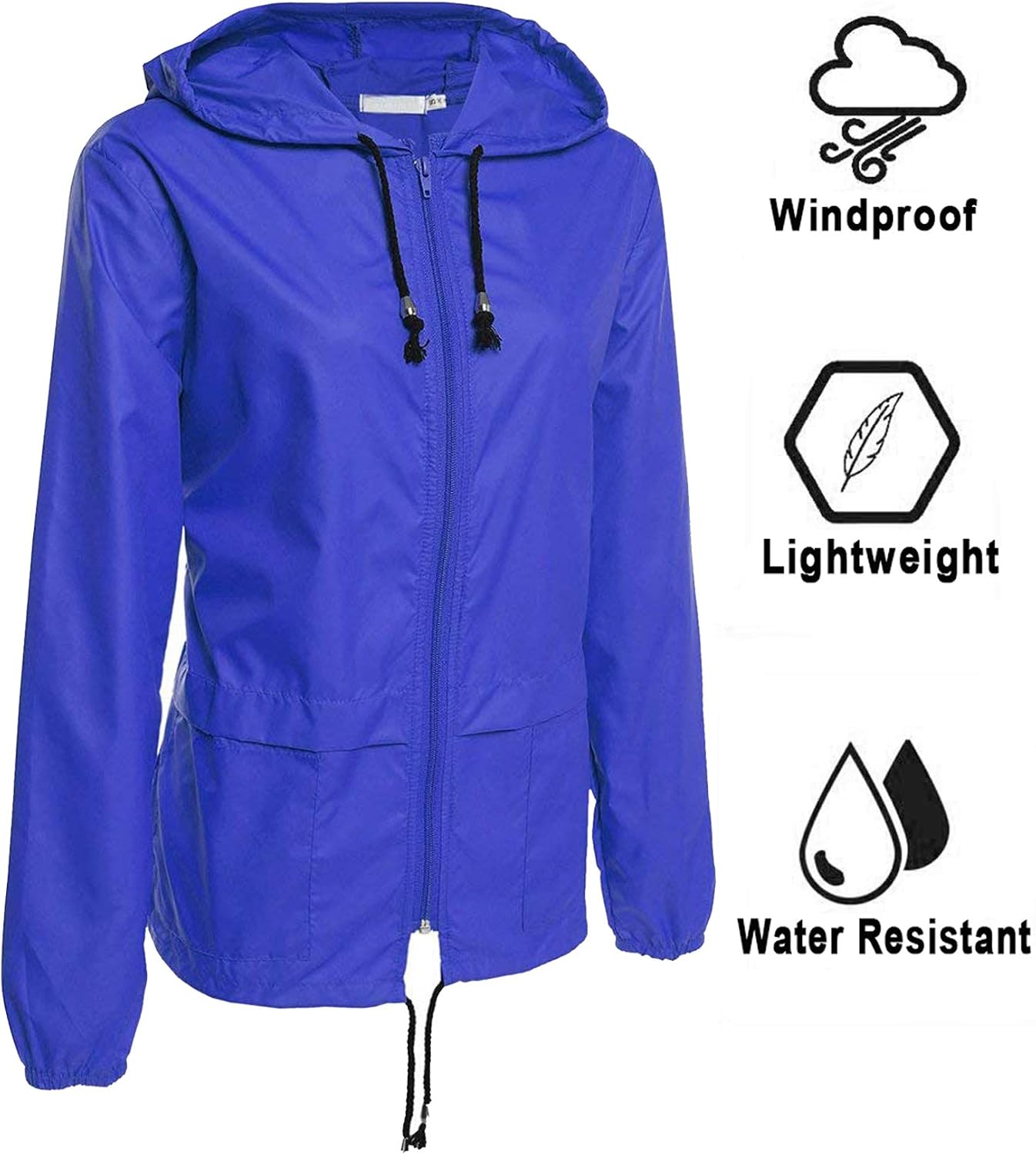 Women's Packable Hooded Rain Jacket Waterproof Royal Blue