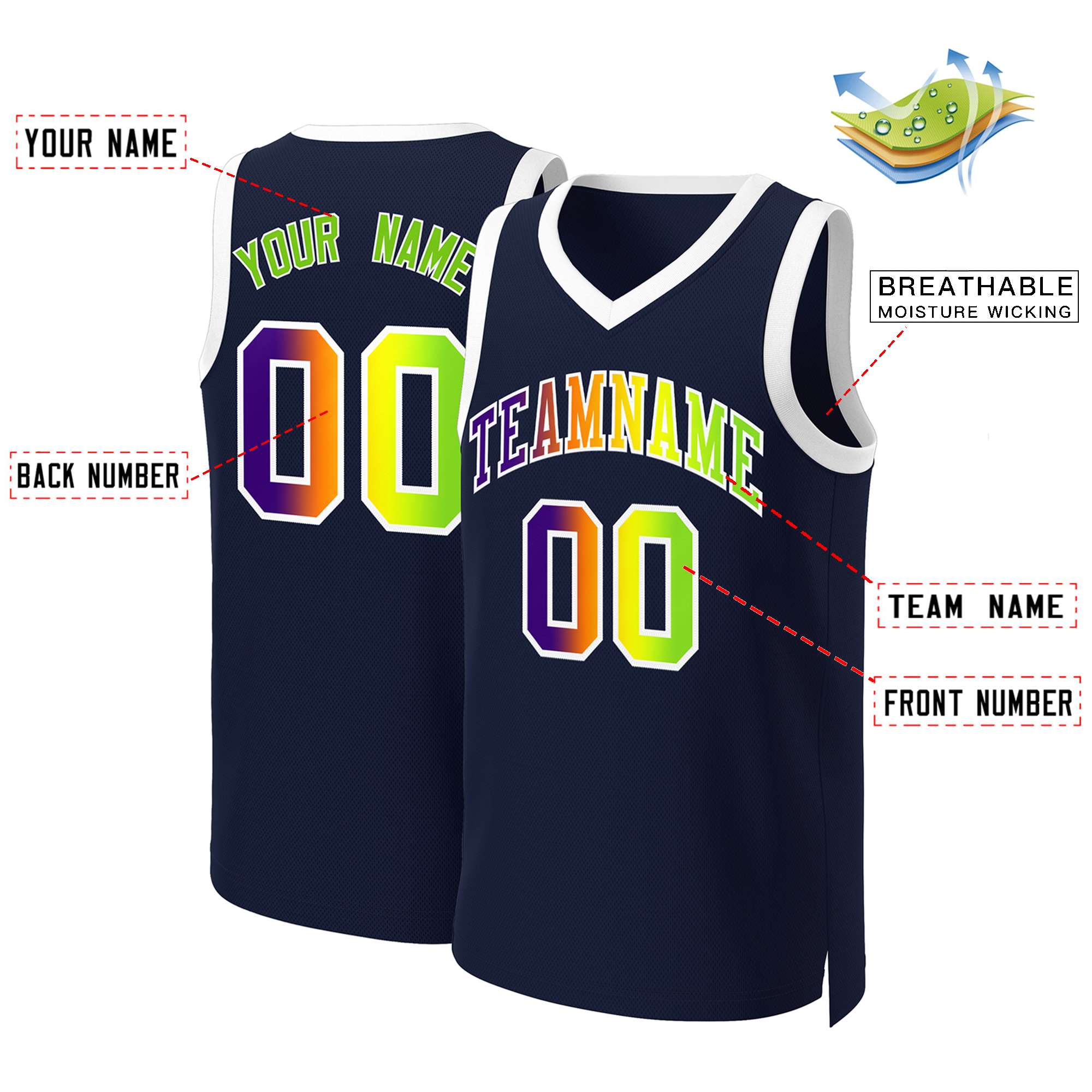 Benutzerdefiniertes Basketballtrikot mit klassischem Farbverlauf und modischen Oberteilen