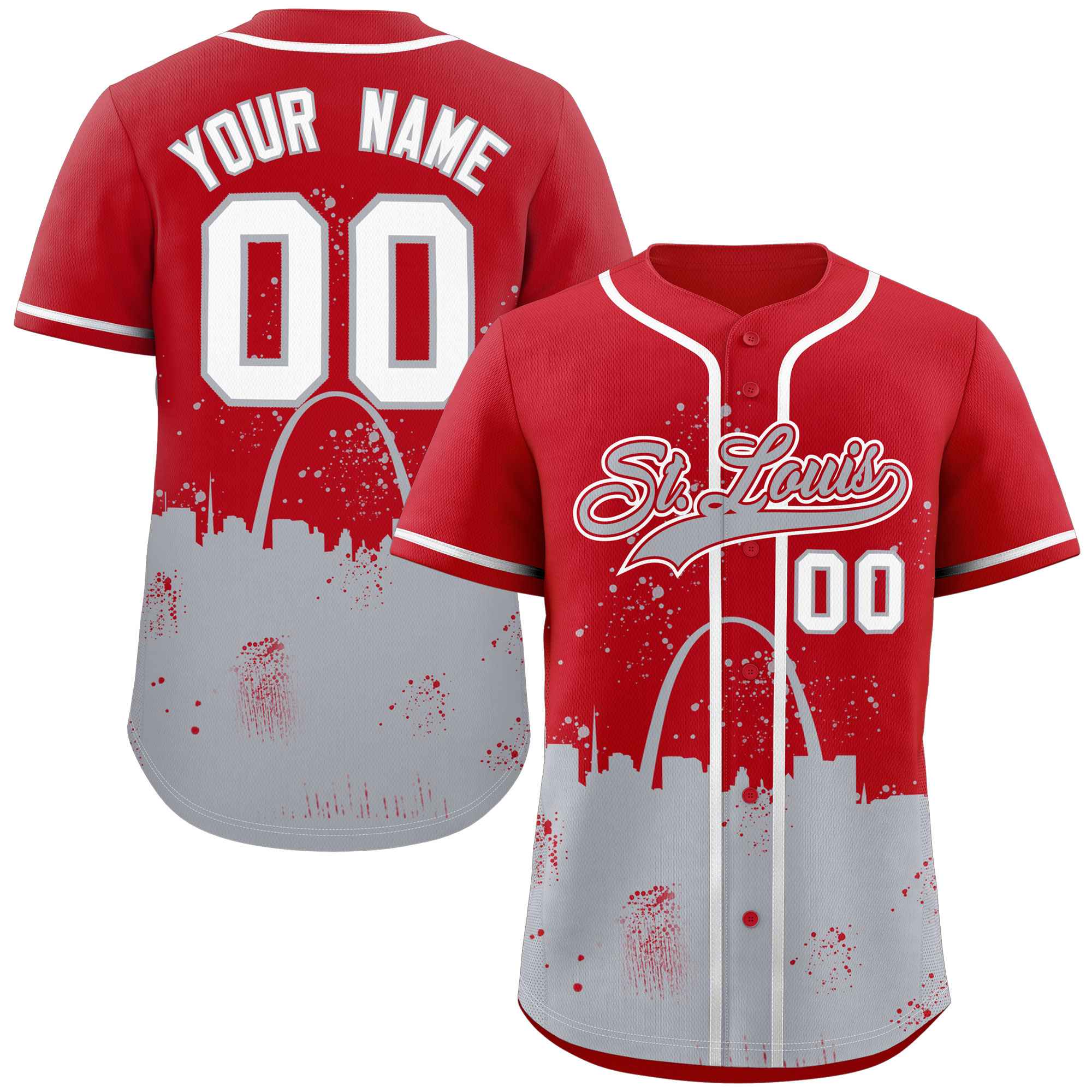Benutzerdefinierte rot grau personalisierte St. Louis City Nightscape authentische Baseball-Trikot