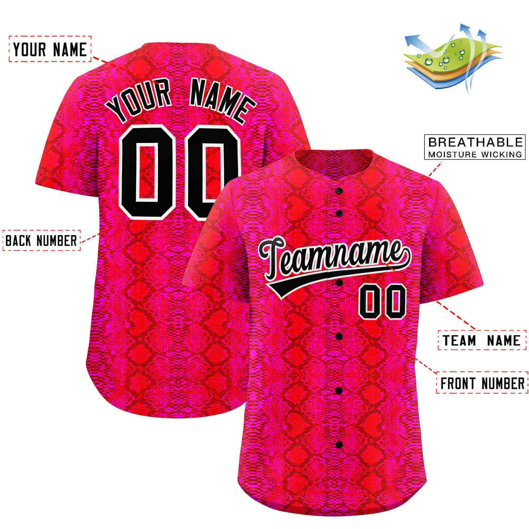 Benutzerdefiniertes authentisches Baseball-Trikot mit mehrfarbigem Schlangenledermuster