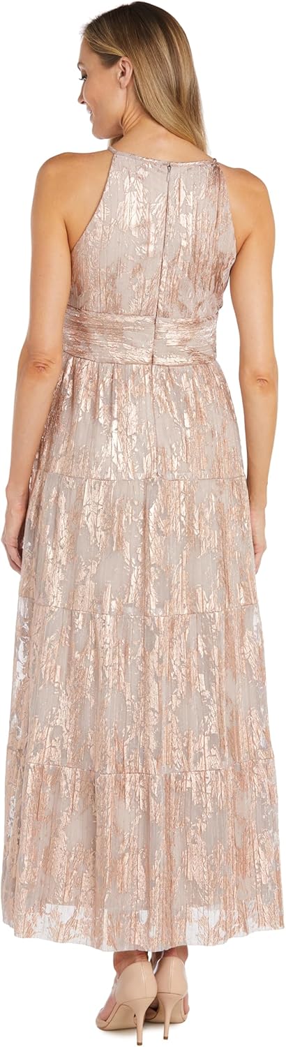 Women's Metallic Bloom Pleated Maxi Dress