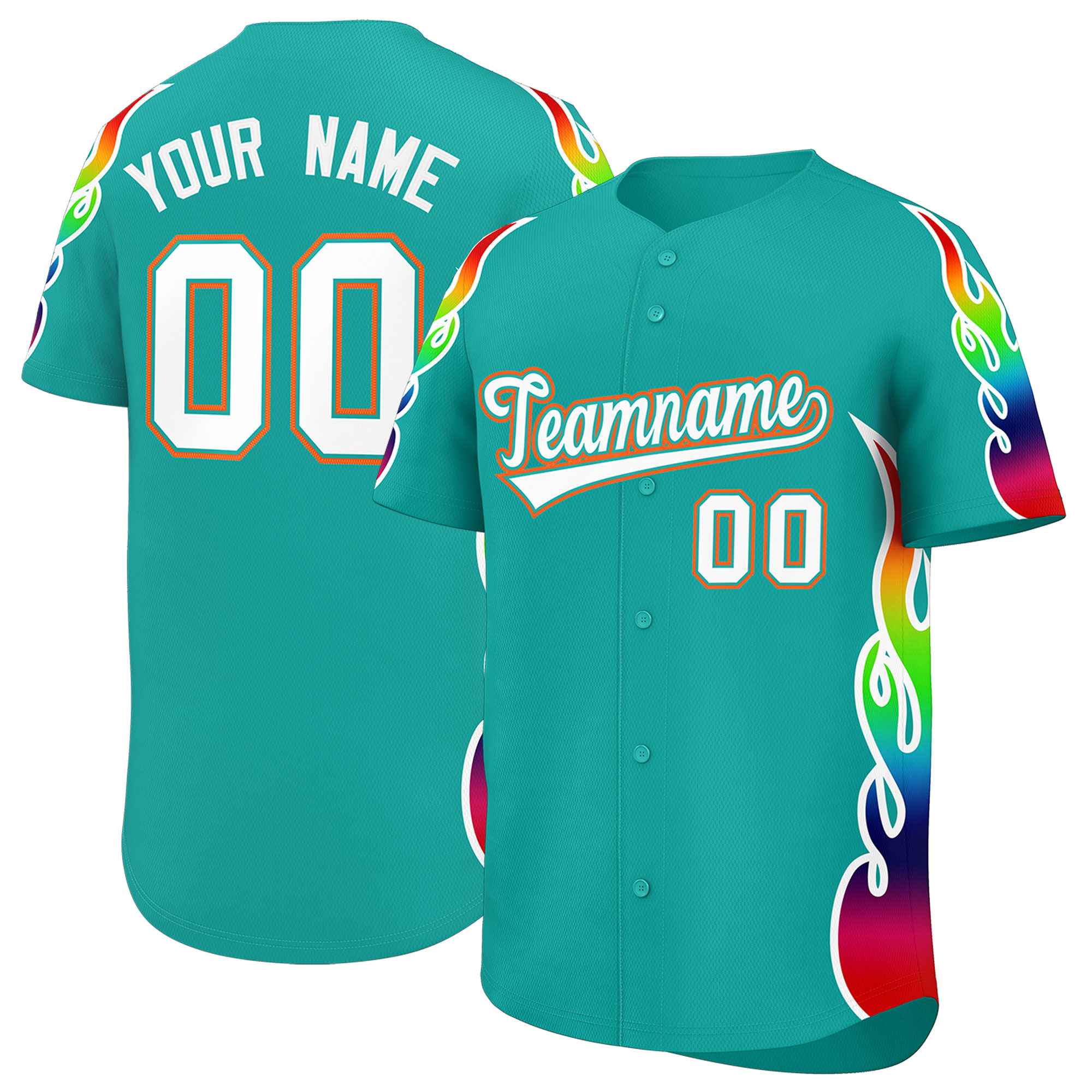 Benutzerdefiniertes Graffiti-Muster, personalisierter mehrfarbiger Flammendruck, authentisches Baseball-Trikot