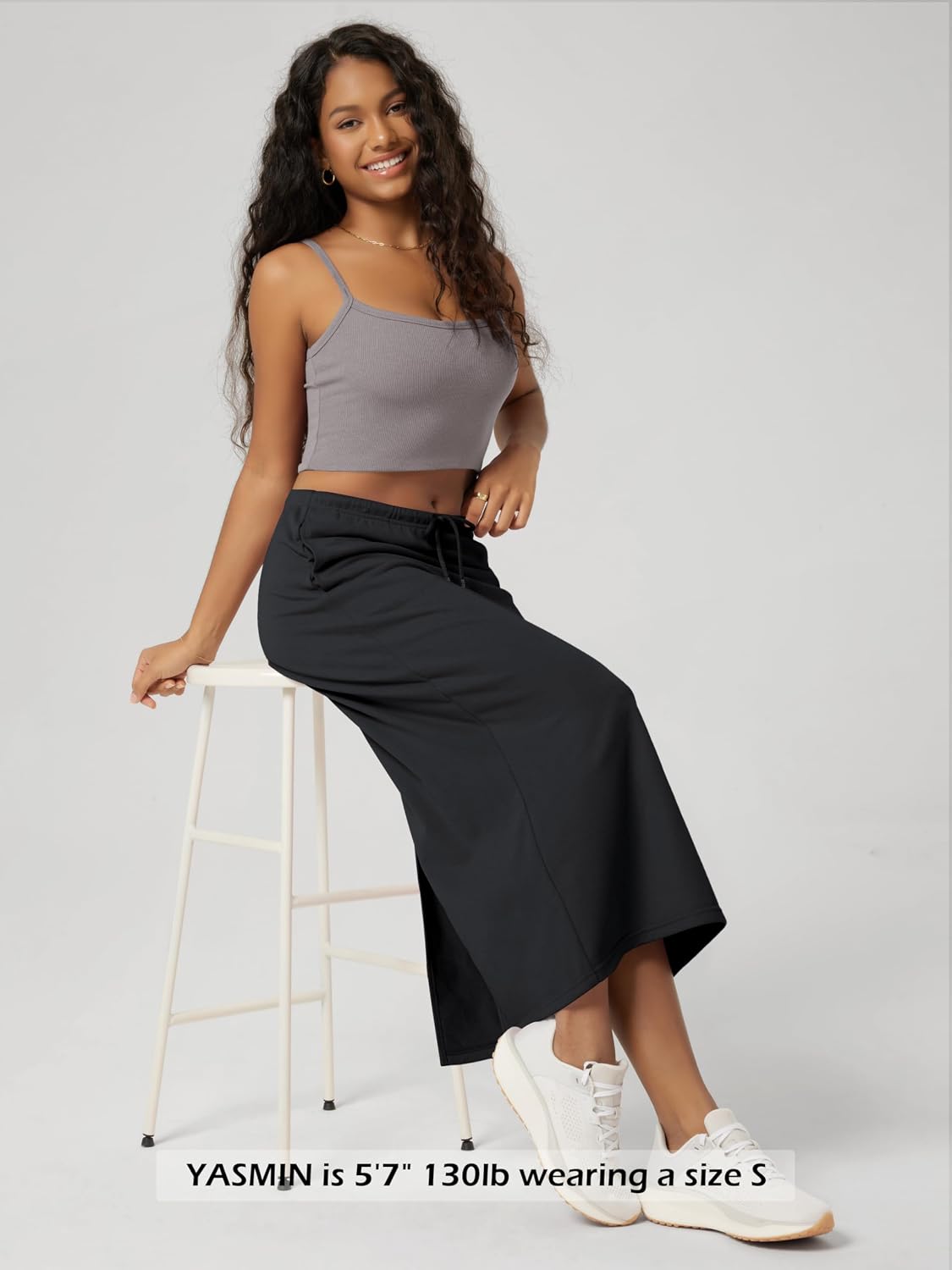 Women's Cotton Terry Drawstring Midi Skirt Black