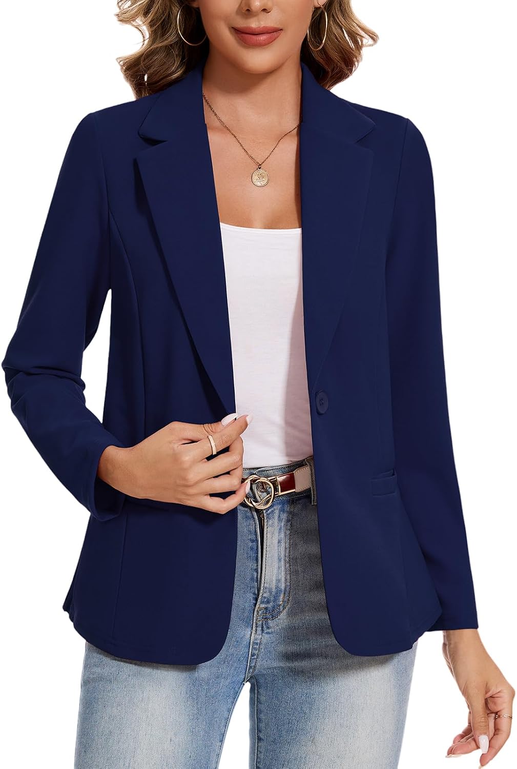 Blazers for Women Long Sleeve Button Front Blazer Lapel Business Casual Work Office Suit Jackets with Pockets