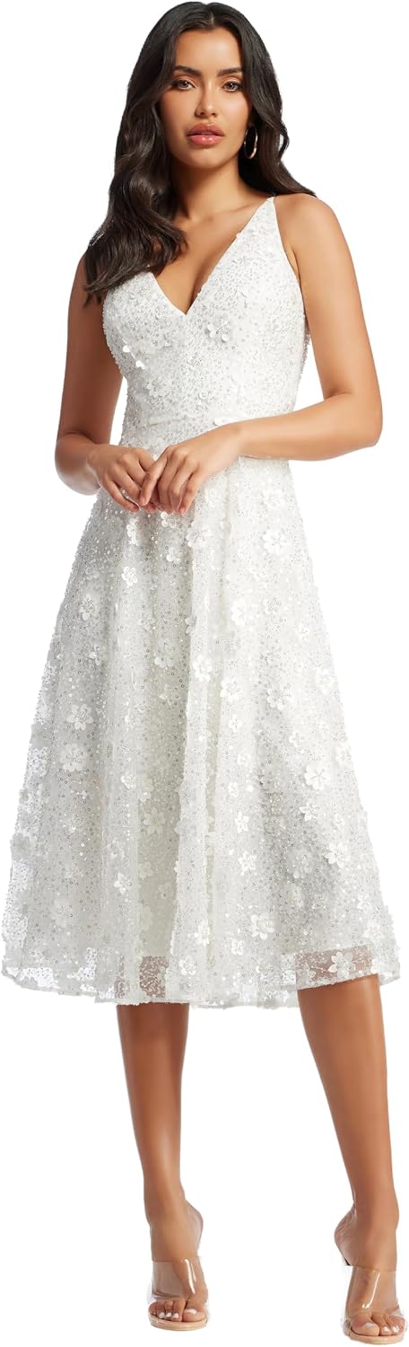 Women's Elisa Sleeveless Plunge Neckline Fit and Flare Midi Dress