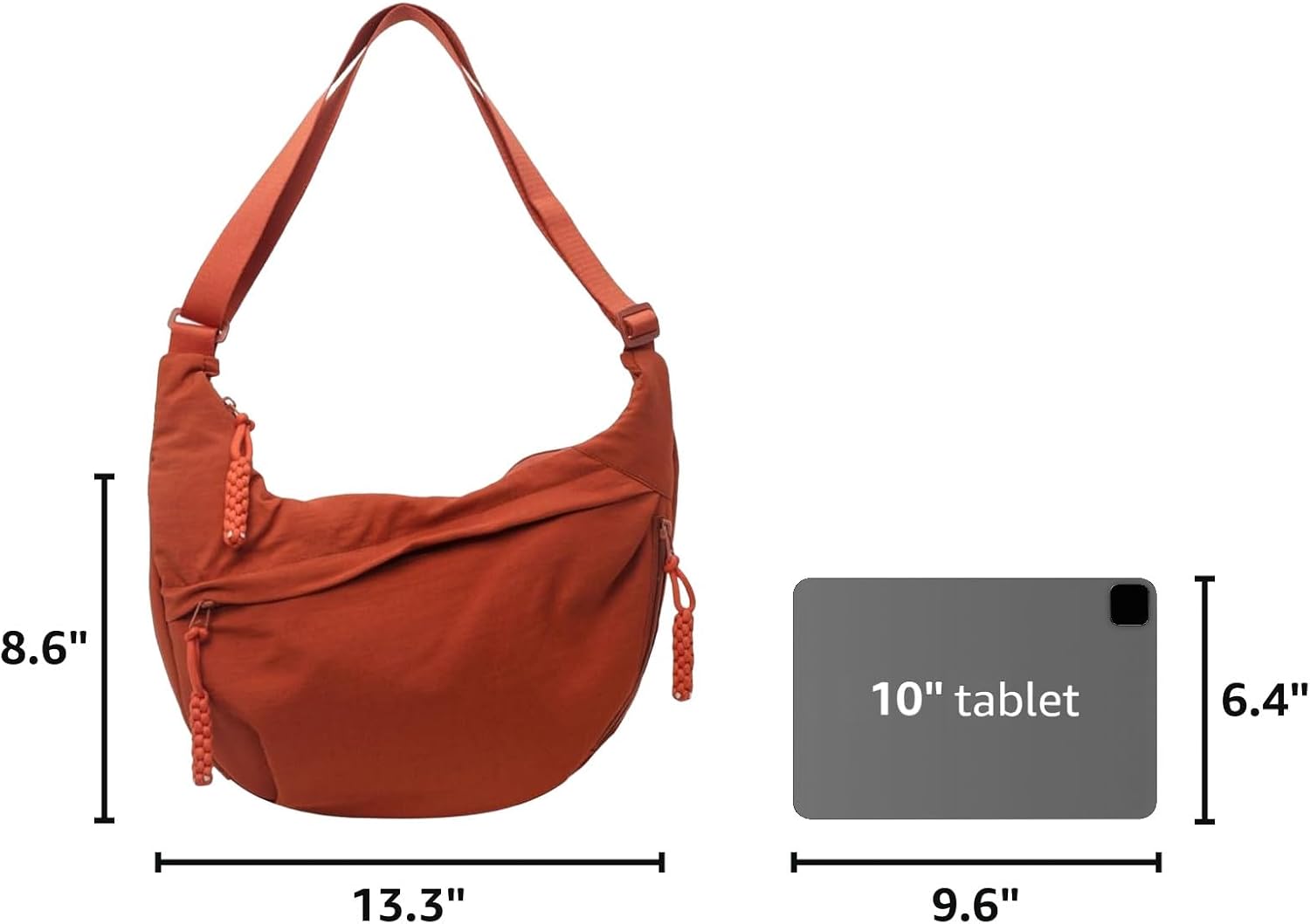Women's Nylon Crescent Hobo Shoulder Bag Orange Beige