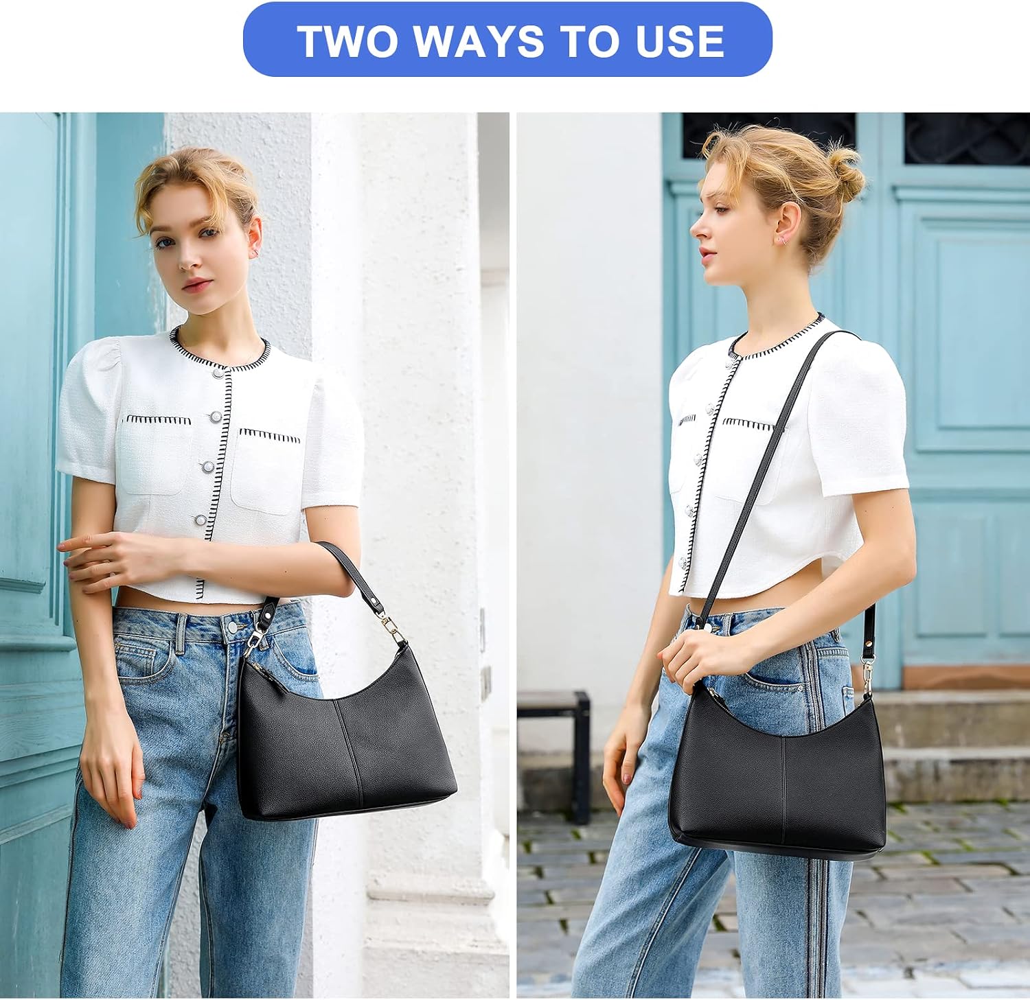 Women's Black PU 2-Way Shoulder Crossbody Bag Rose Gold