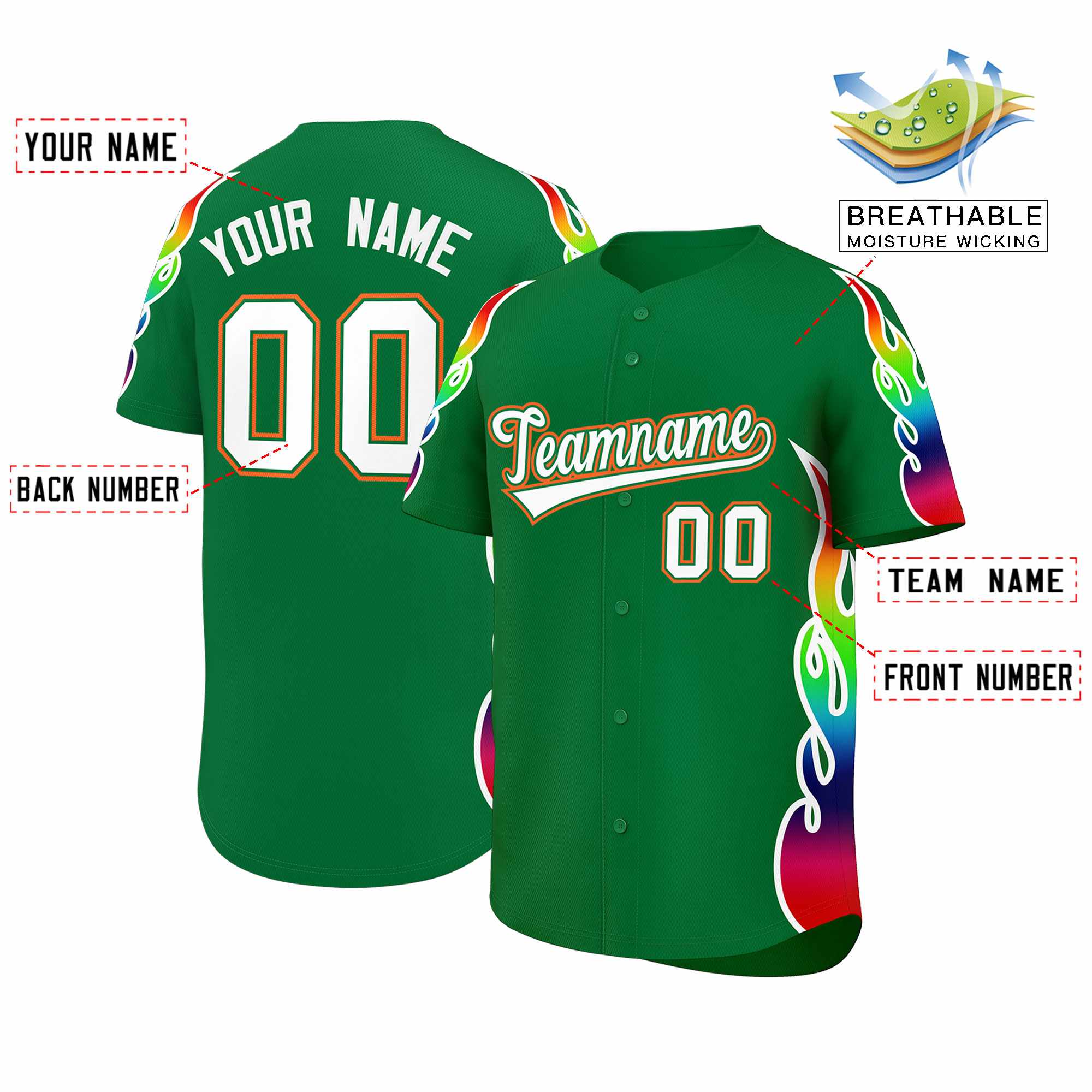 Benutzerdefiniertes Graffiti-Muster, personalisierter mehrfarbiger Flammendruck, authentisches Baseball-Trikot