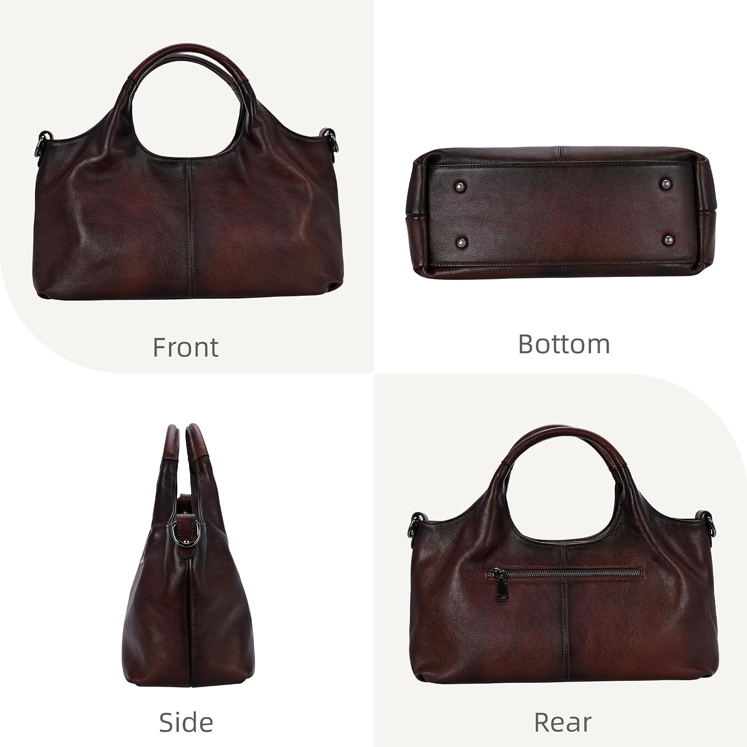 Women's Soft Genuine Leather Cut-Out Handle Hobo Burgundy Women's Soft Genuine Leather Cut-Out Handle Hobo Burgundy