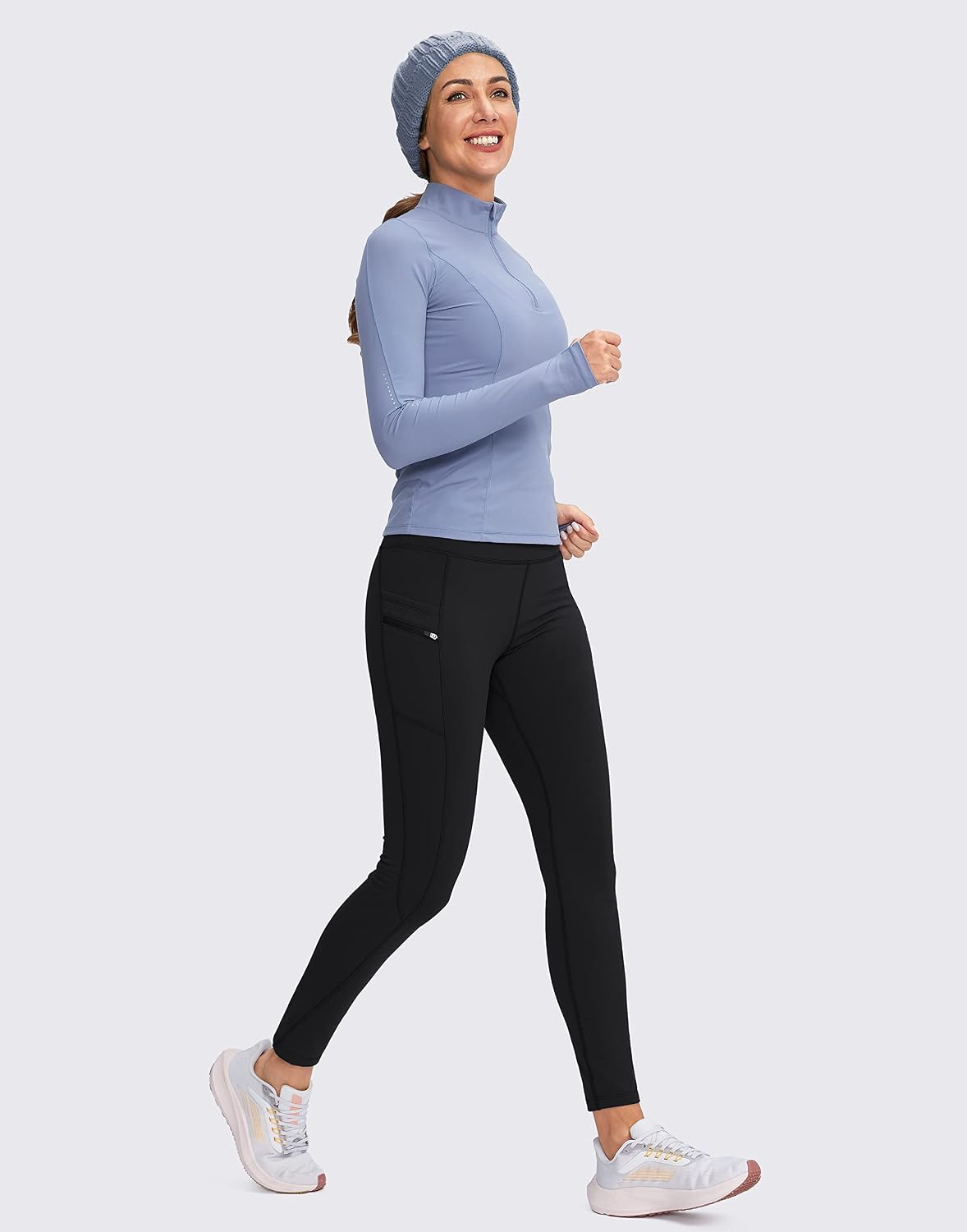 Women's Fleece Lined Leggings with Zipper Pocket (Black)