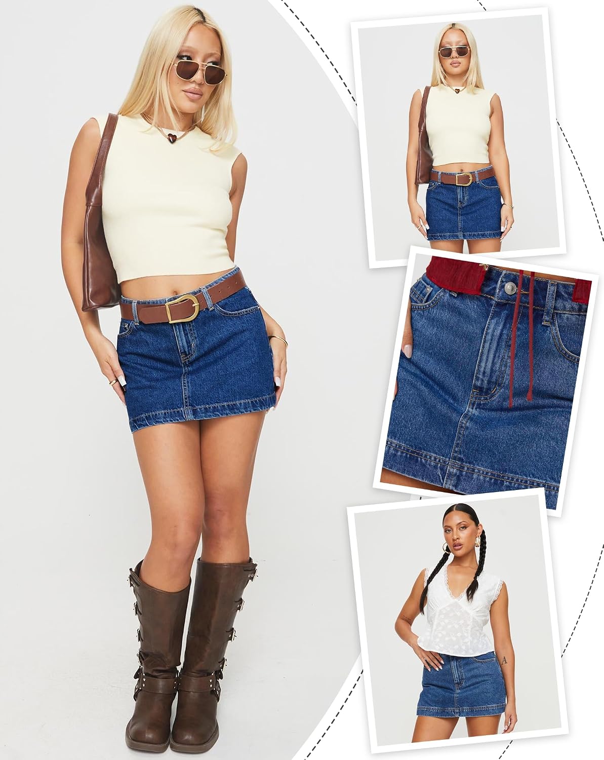 Women's High Waisted Denim Skort with Shorts Blue
