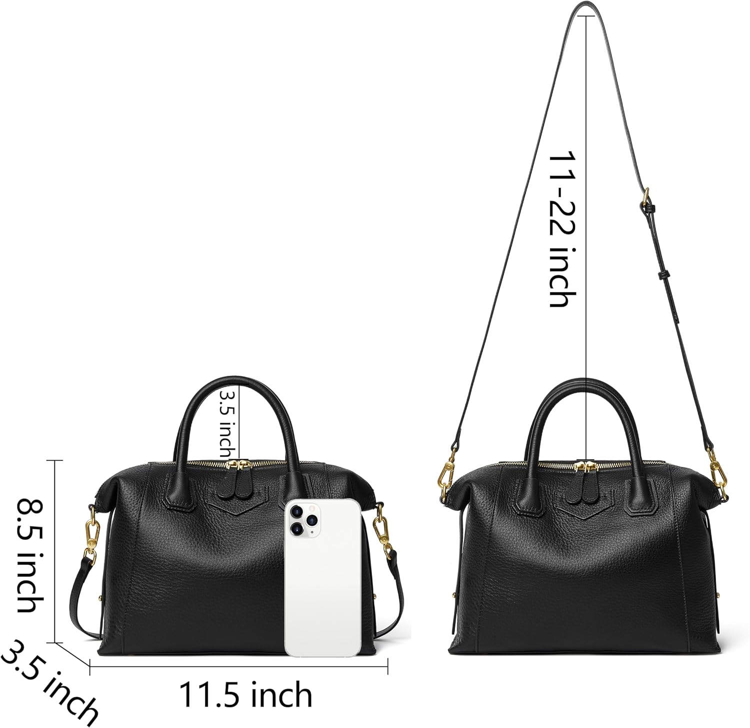 Women's Genuine Leather Boston Satchel Handbag, Black Women's Genuine Leather Boston Satchel Handbag, Black