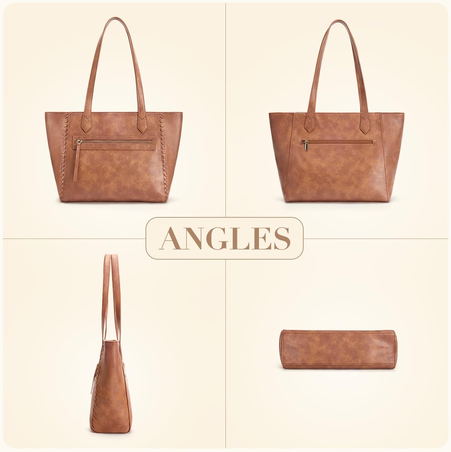 Women's PU Leather Braided Tote Bag with Zipper Pocket