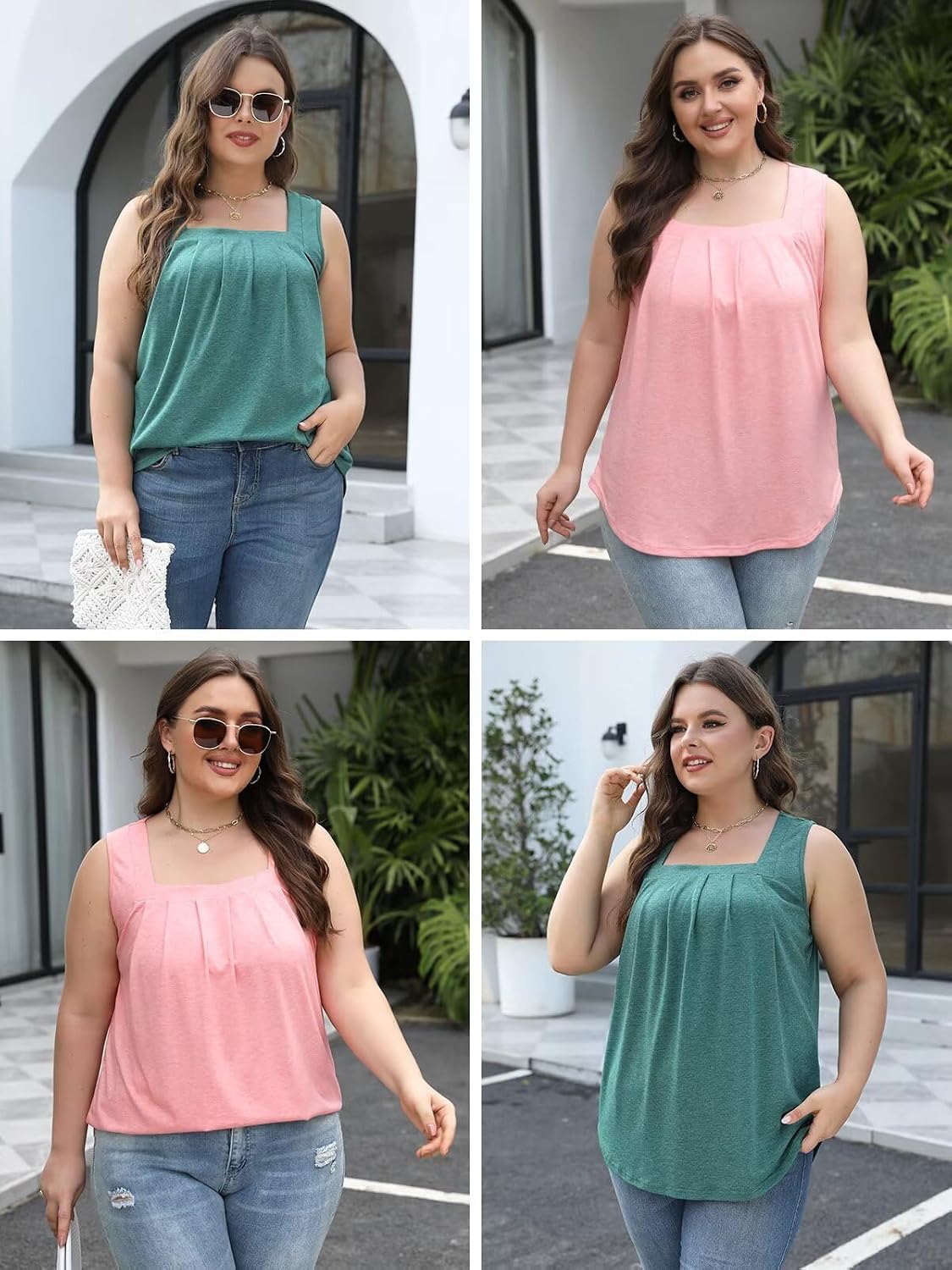 Womens-Plus-Size-Tank-Tops Casual Sleeveless Square Neck Flowy Tunic Shirts XL-5XL