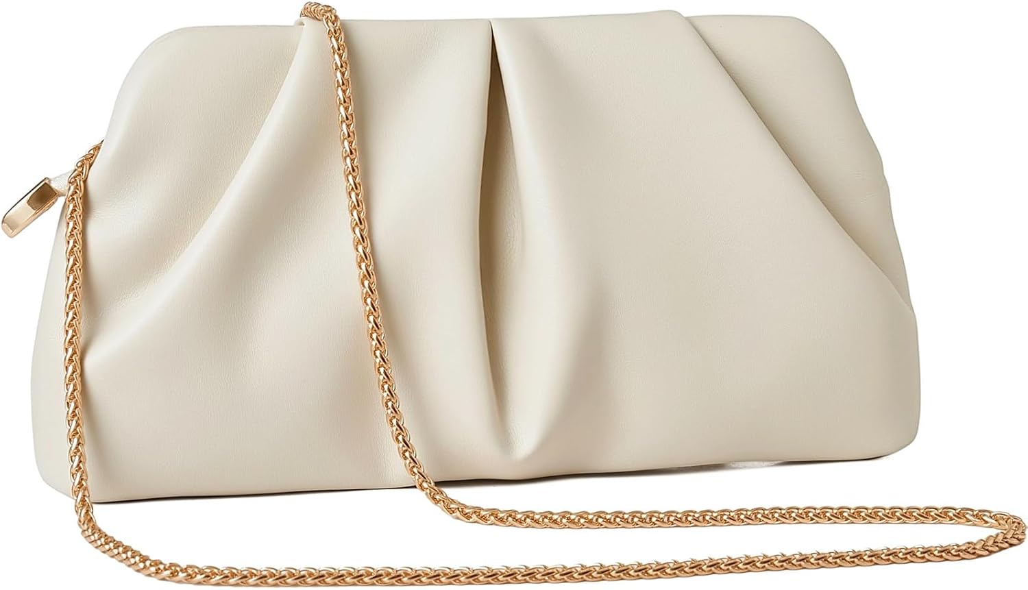 Women's Ruched Clutch Purse PU Leather Evening Bag Cream