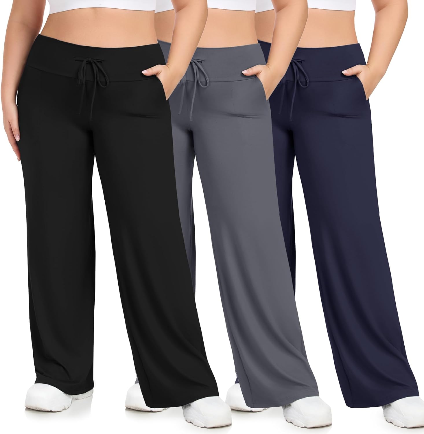 Women's Plus Size Wide Leg Lounge Pants 3 Pack