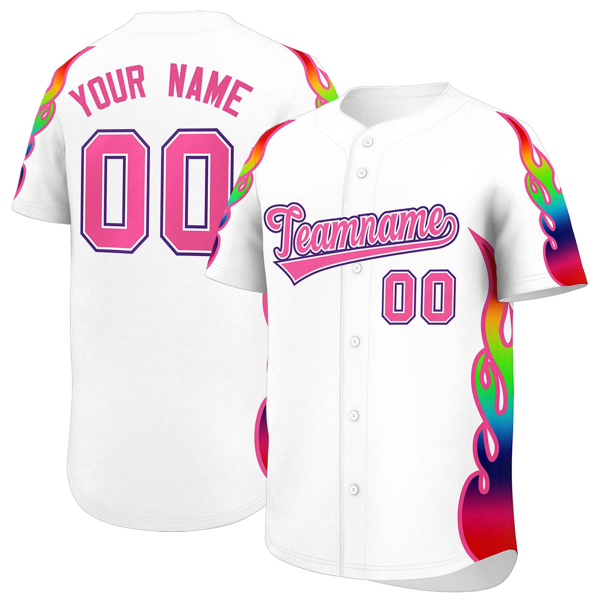 Benutzerdefiniertes Graffiti-Muster, personalisierter mehrfarbiger Flammendruck, authentisches Baseball-Trikot
