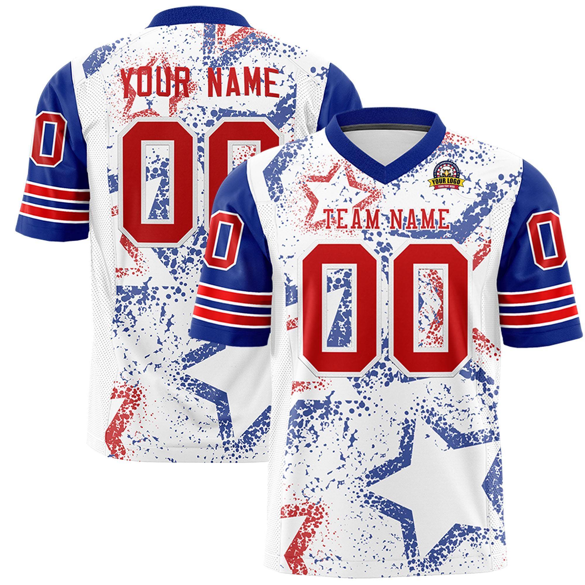 Individuell personalisiertes, authentisches Fußballtrikot mit Sternmuster-Design Individuell personalisiertes, authentisches Fußballtrikot mit Sternmuster-Design