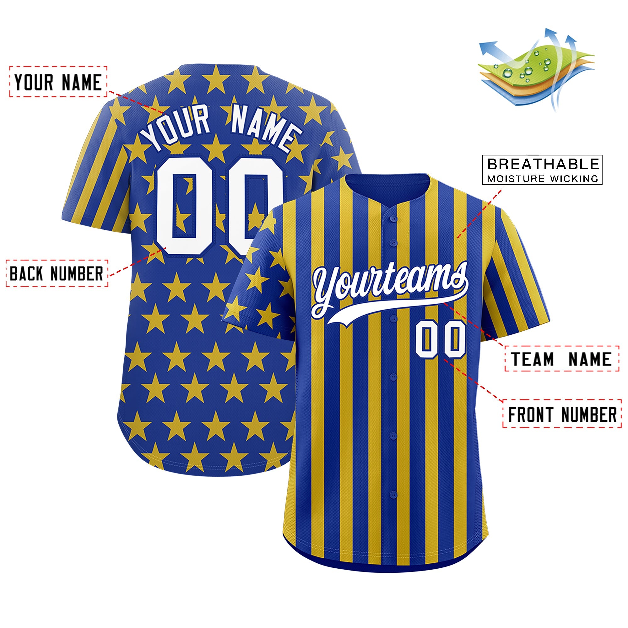 Benutzerdefiniertes Graffiti-Muster-Baseball-Trikot mit amerikanischer Flagge