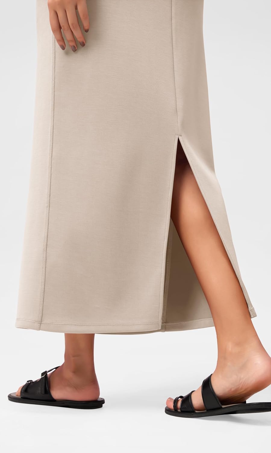 Women's Modal Maxi Pencil Skirt Back Slit Beige