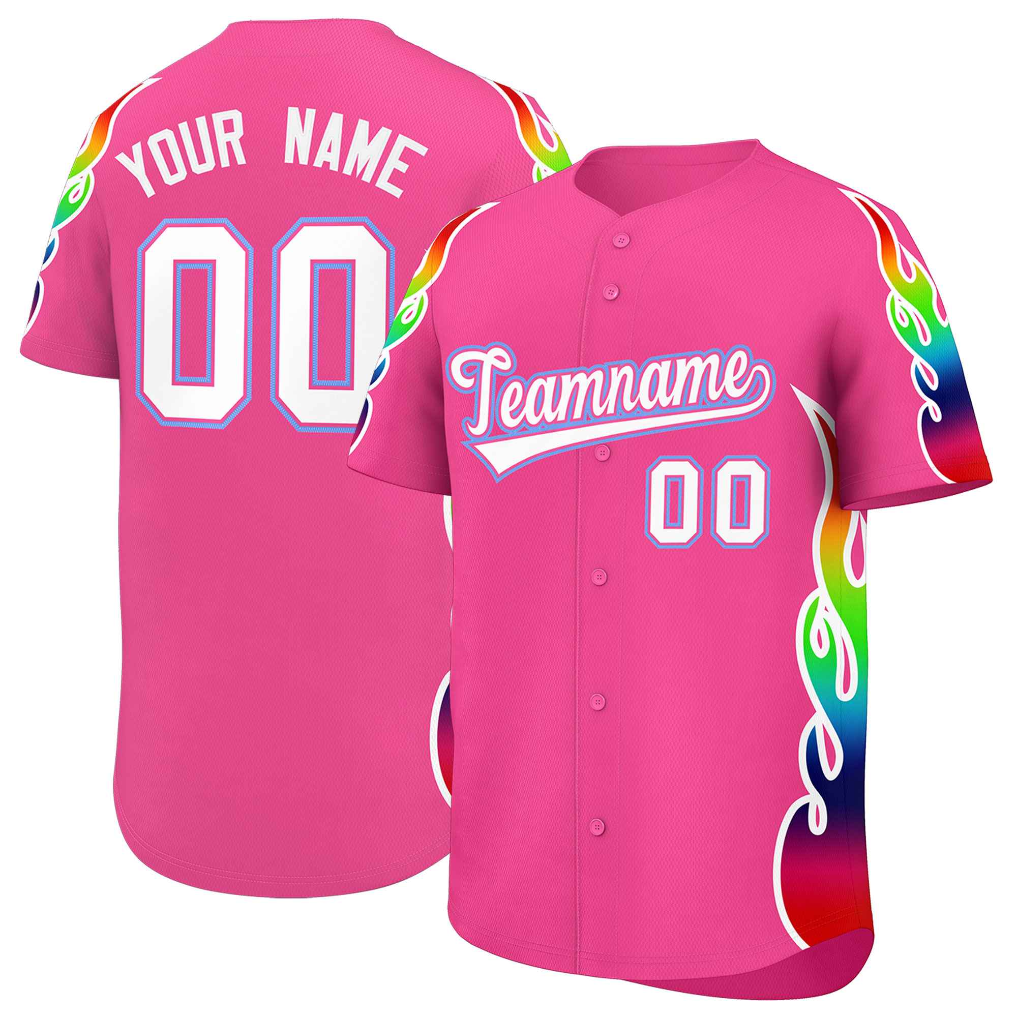 Benutzerdefiniertes Graffiti-Muster, personalisierter mehrfarbiger Flammendruck, authentisches Baseball-Trikot