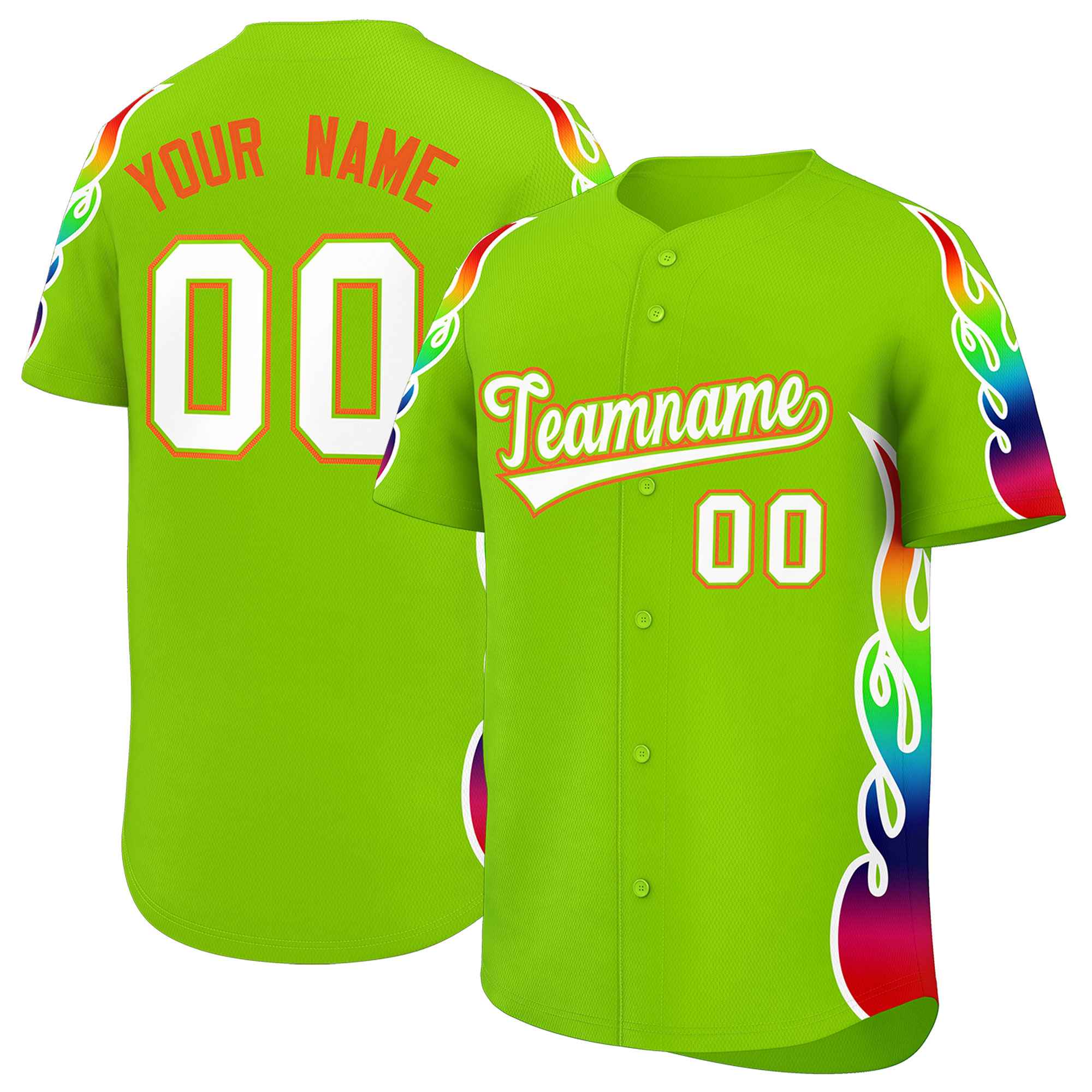 Benutzerdefiniertes Graffiti-Muster, personalisierter mehrfarbiger Flammendruck, authentisches Baseball-Trikot