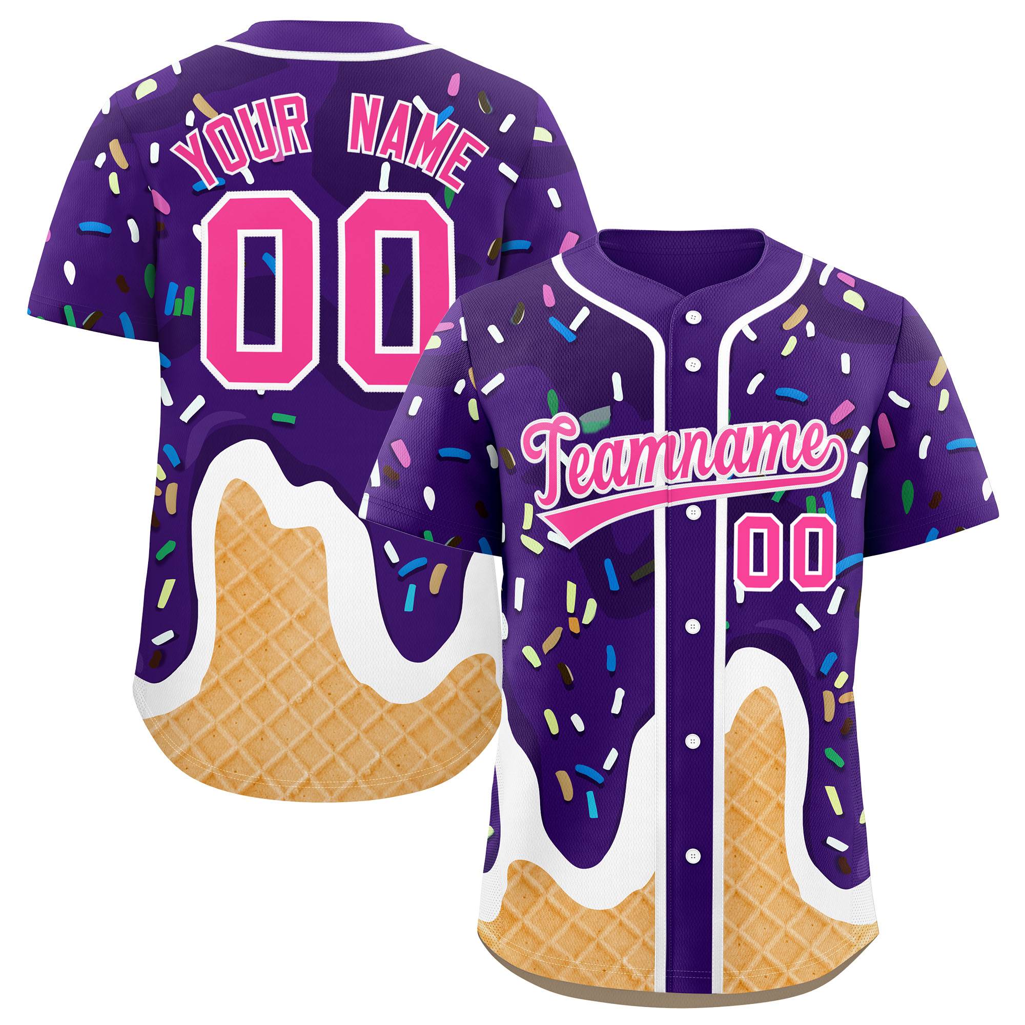 Benutzerdefiniertes Eistüte-Graffiti-Muster, modisches, authentisches Baseball-Trikot Benutzerdefiniertes Eistüte-Graffiti-Muster, modisches, authentisches Baseball-Trikot