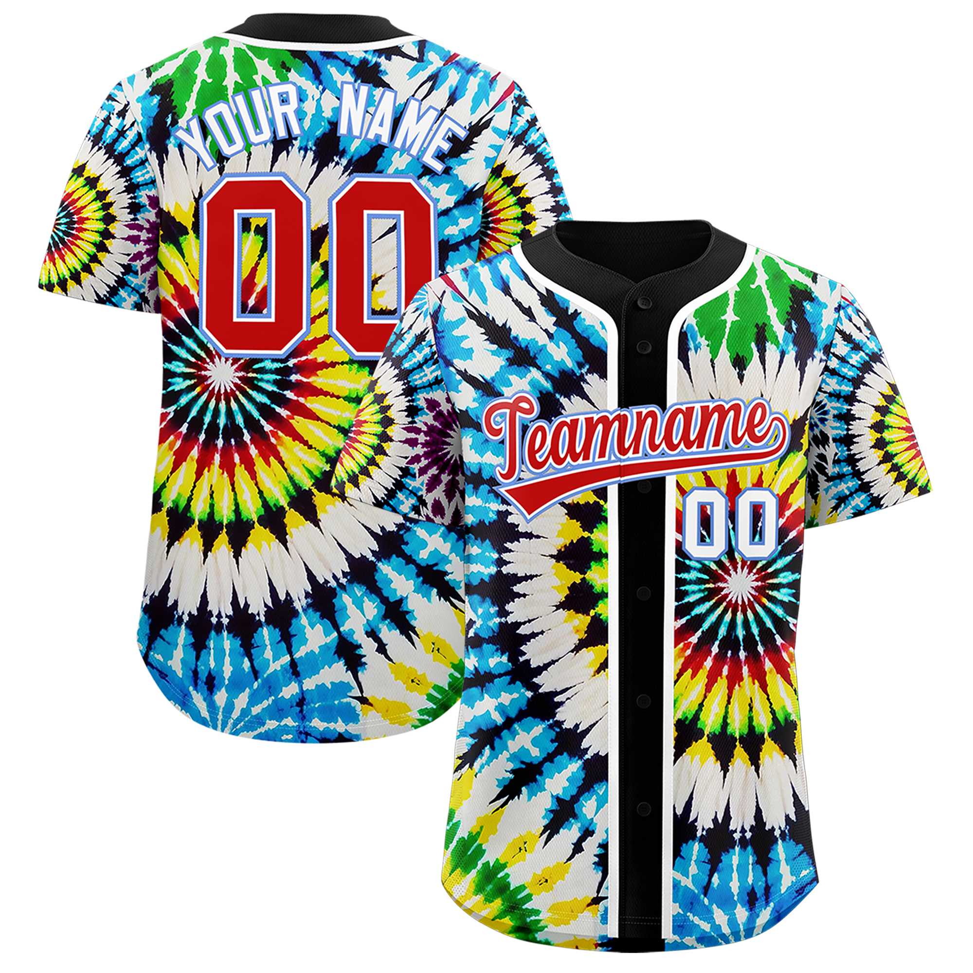 Authentisches Baseball-Trikot mit individuellem Tie-Dye-Graffiti-Muster Authentisches Baseball-Trikot mit individuellem Tie-Dye-Graffiti-Muster