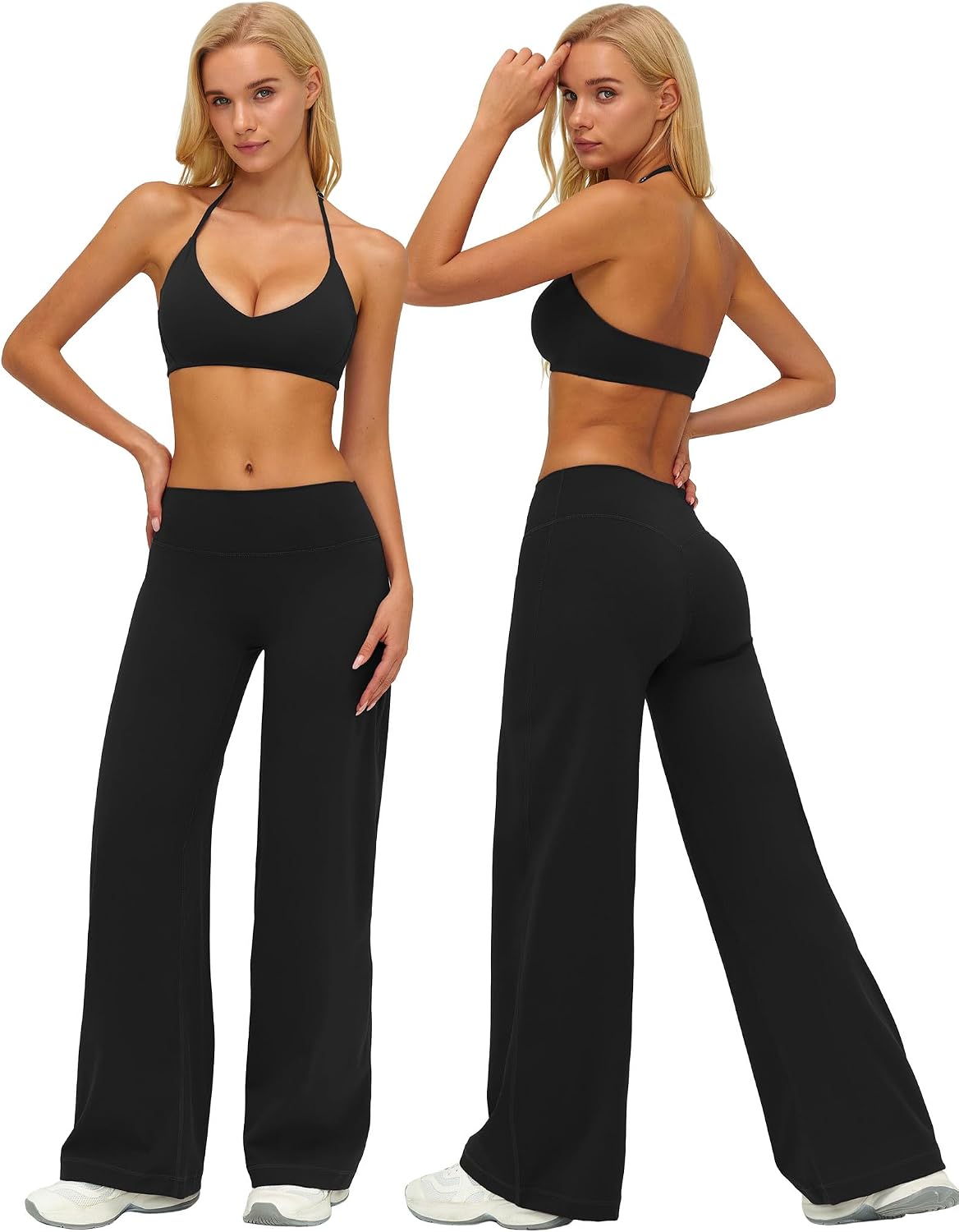 Women's Halter Sports Bra Wide Leg Yoga Pants Set