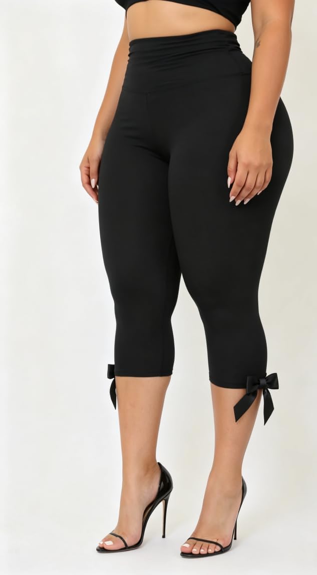 Women's Bow Tie Capri Leggings, Slim Fit (Black) Women's Bow Tie Capri Leggings, Slim Fit (Black)