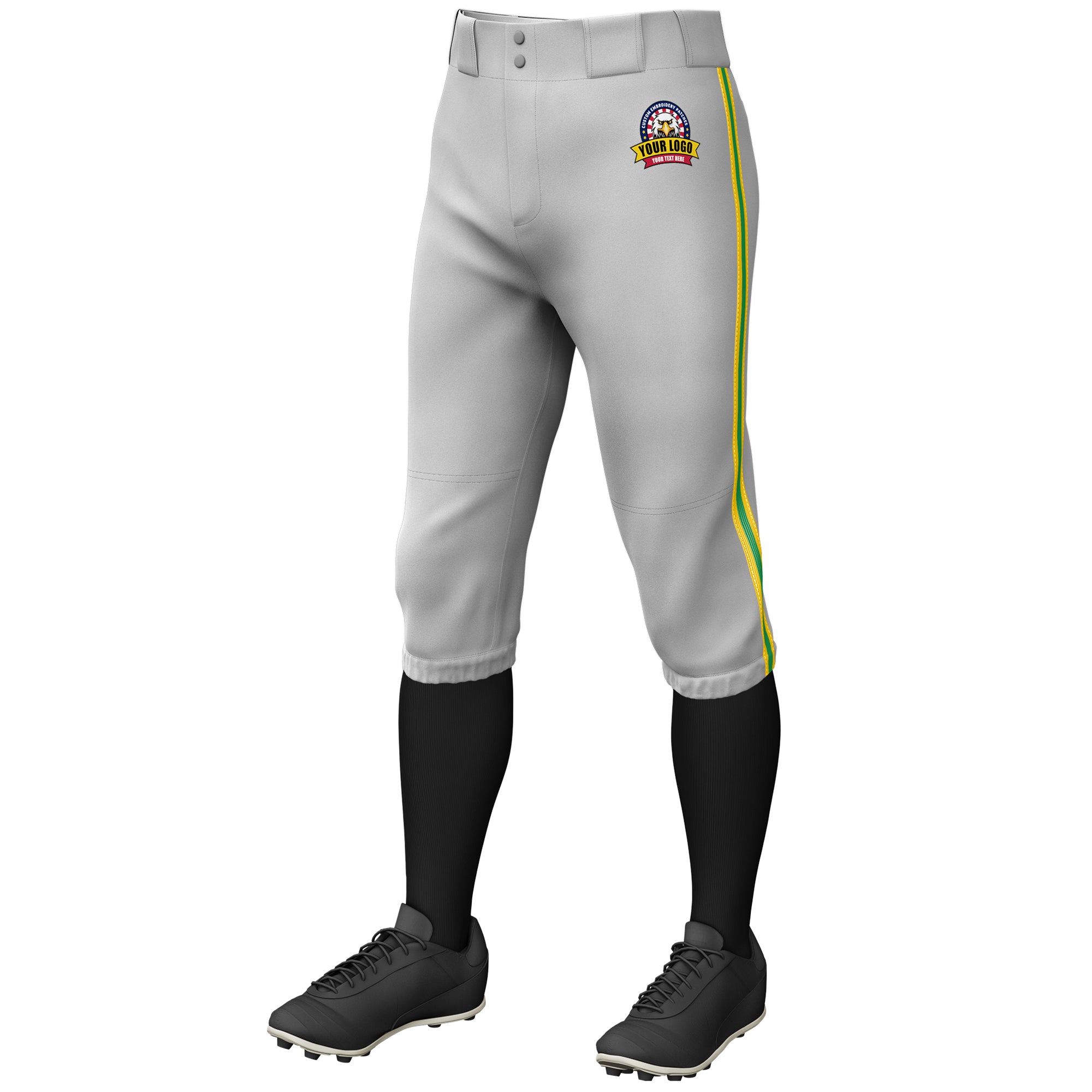 Custom Kelly Green-Gold Classic Fit Stretch Practice Knickers Baseball Pants