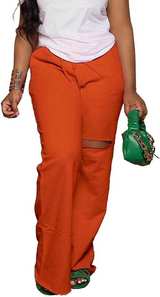 Women's Baggy Wide Leg Sweatpants Drawstring Rust