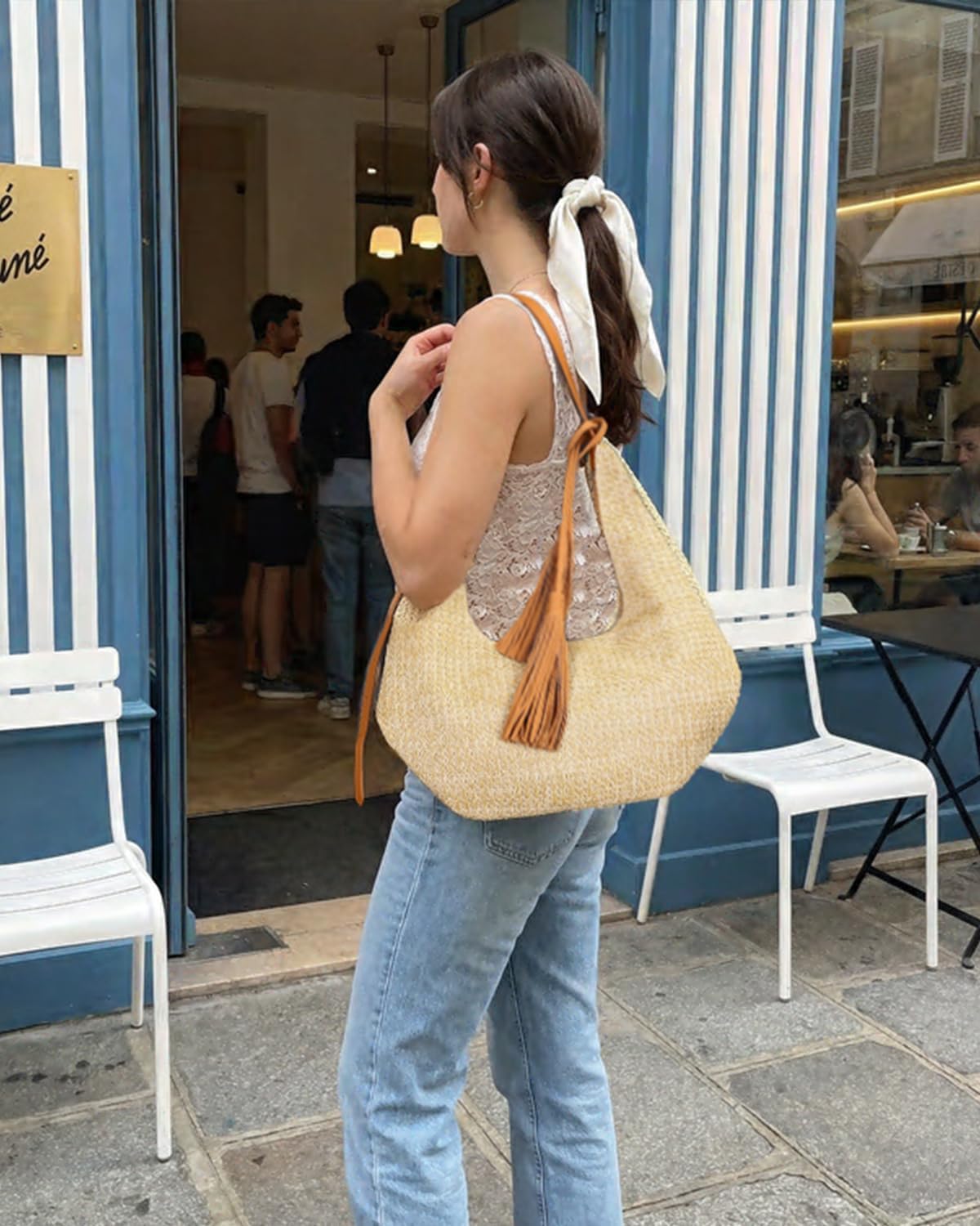 Women's Straw Woven Hobo Beach Bag with Tassel Women's Straw Woven Hobo Beach Bag with Tassel