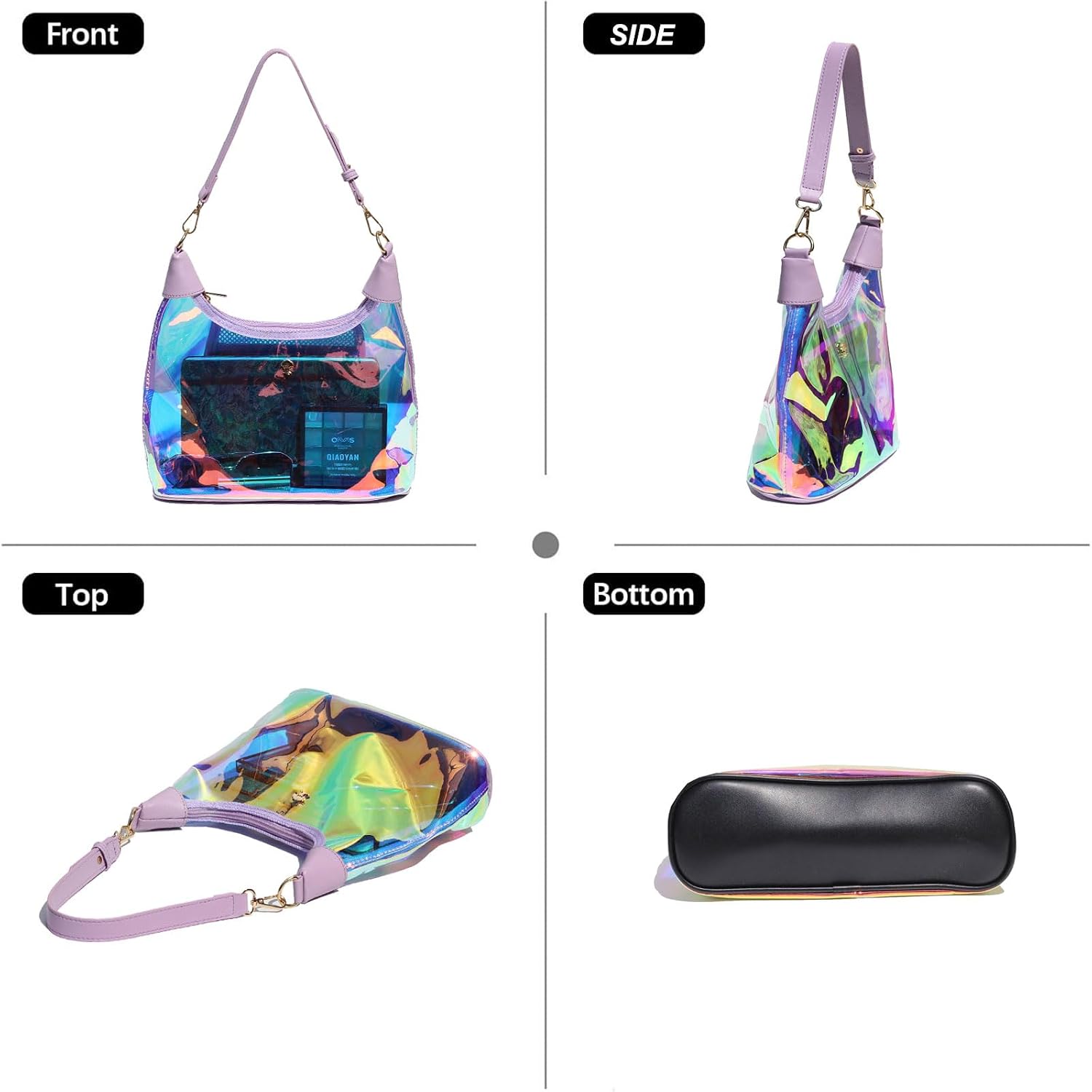 Women's Clear Iridescent Hobo Bag Stadium Approved