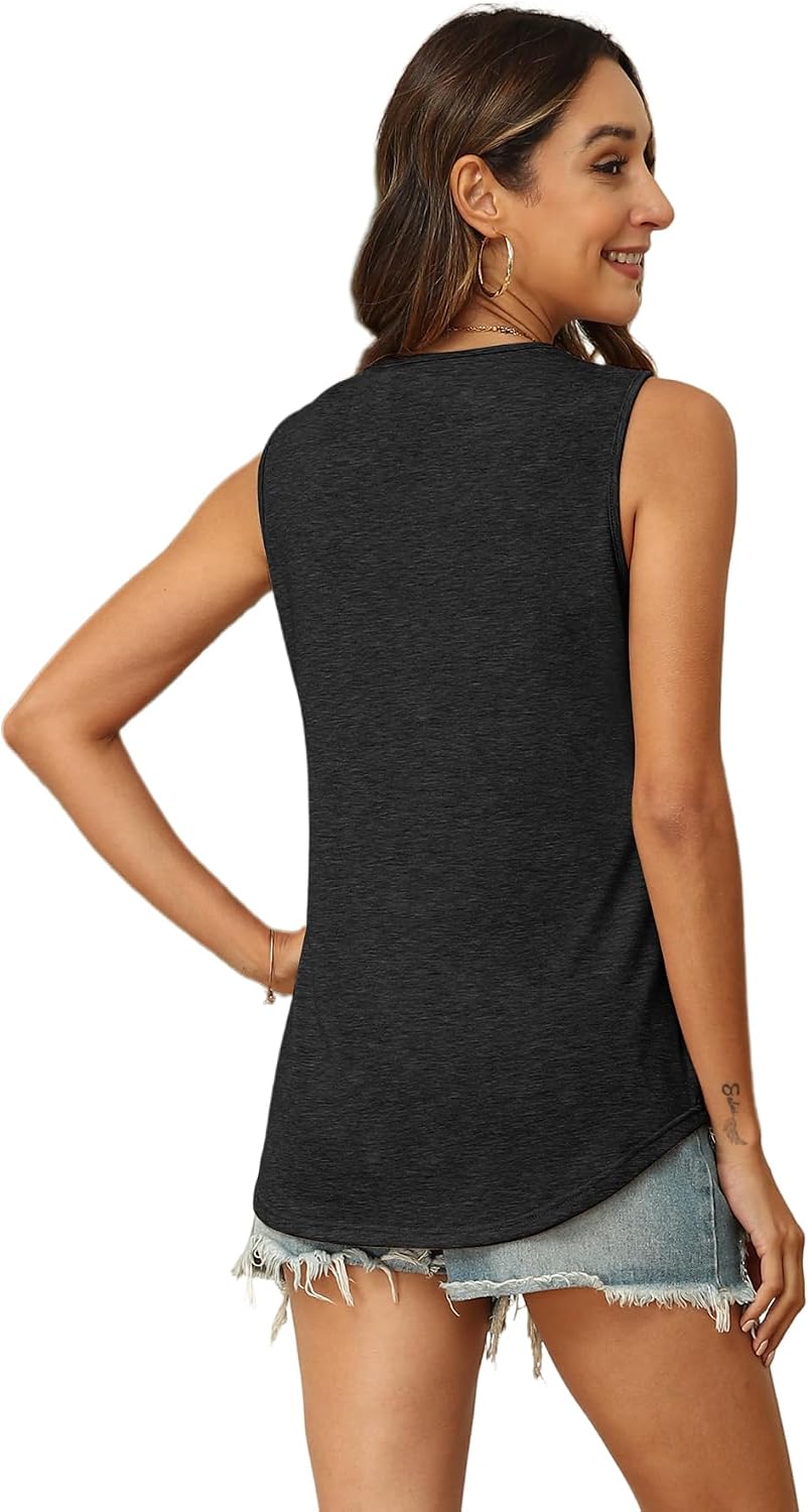 Women's V Neck Loose Fit Tank Top, Black Women's V Neck Loose Fit Tank Top, Black