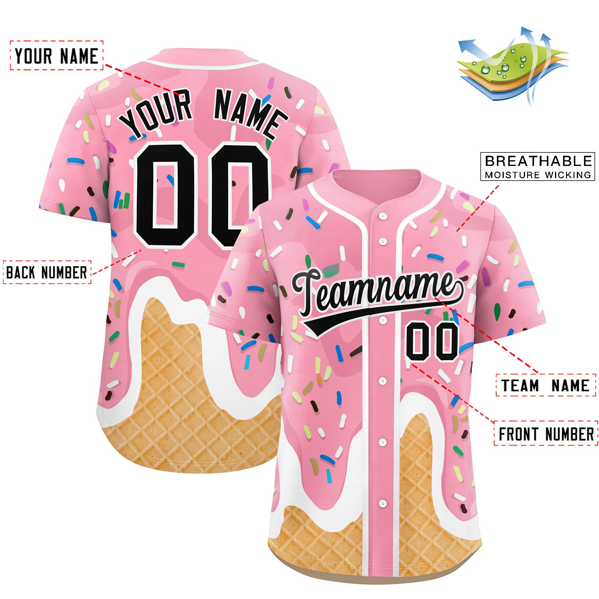 Benutzerdefiniertes Eistüte-Graffiti-Muster, modisches, authentisches Baseball-Trikot Benutzerdefiniertes Eistüte-Graffiti-Muster, modisches, authentisches Baseball-Trikot