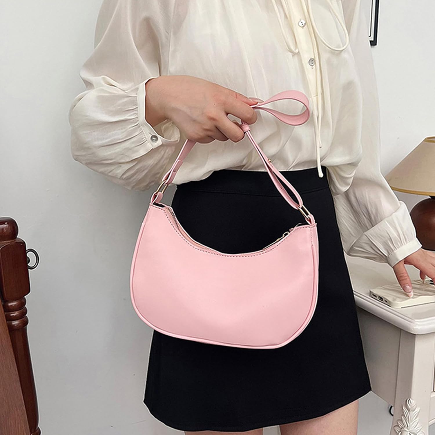 Women's Slouchy Crescent Hobo Bag with Zipper Closure
