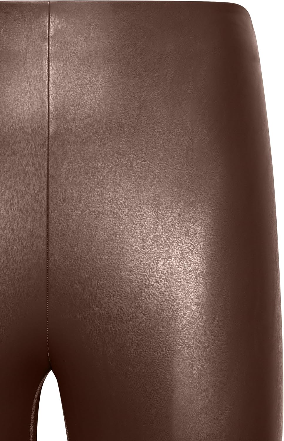 Women's Faux Leather Front Leggings with Mesh Panels (Brown)