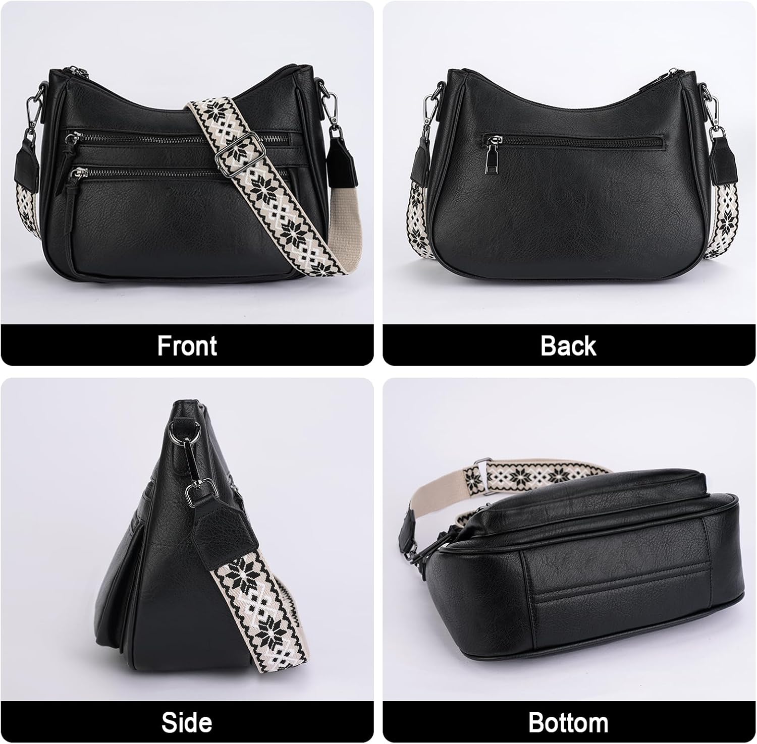 Women's PU Leather Multi-Pocket Hobo Crossbody Bag