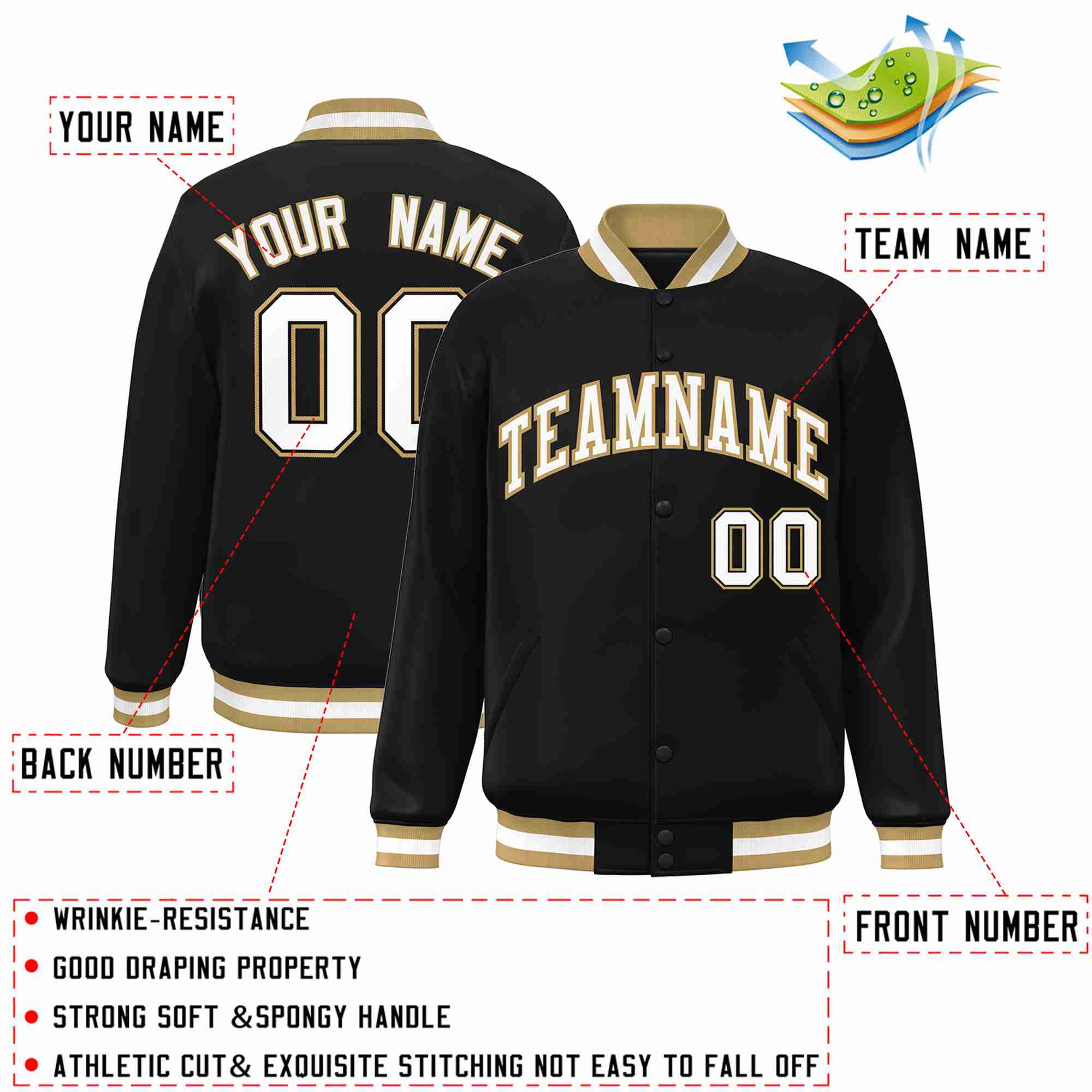 Custom White-Old Gold Classic Style Varsity Full-Snap Letterman Jacket
