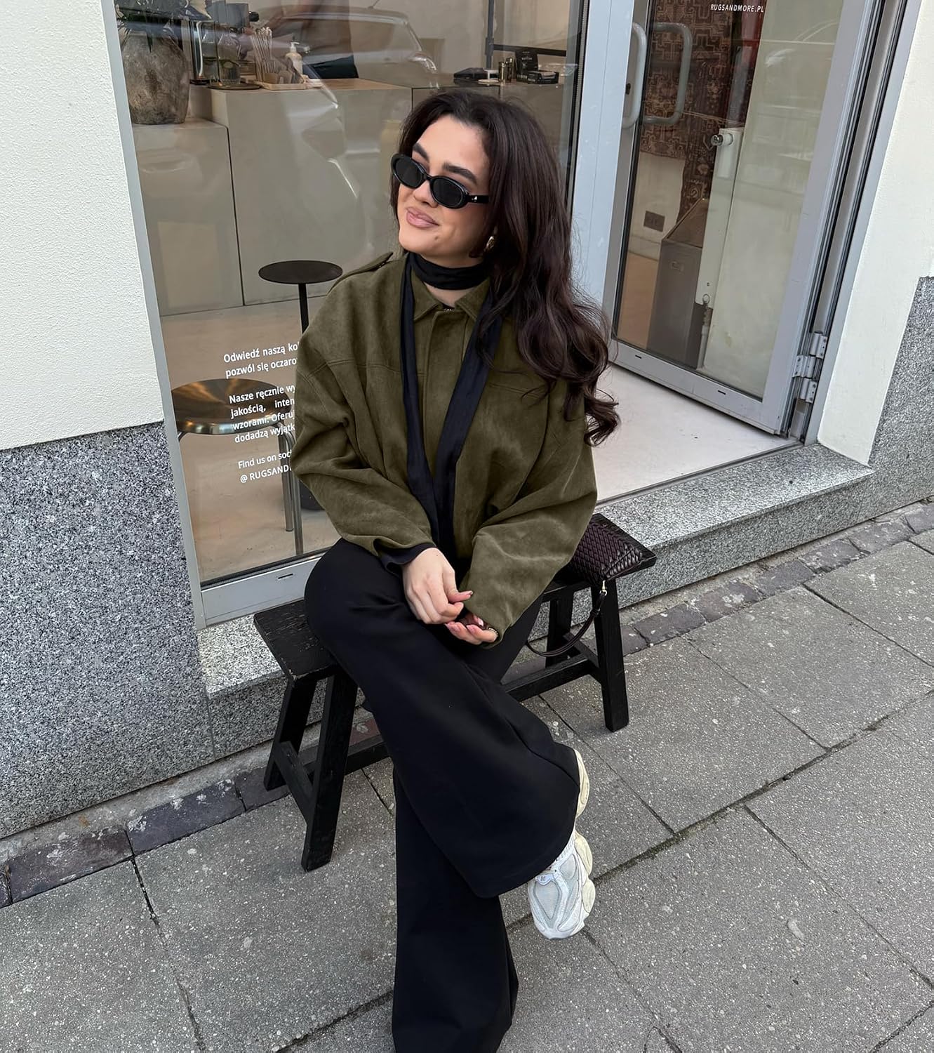 Womens Faux Suede Bomber Jacket Casual Lapel Pilot Cropped Coat Oversized Motorcycle Jackets Outerwear