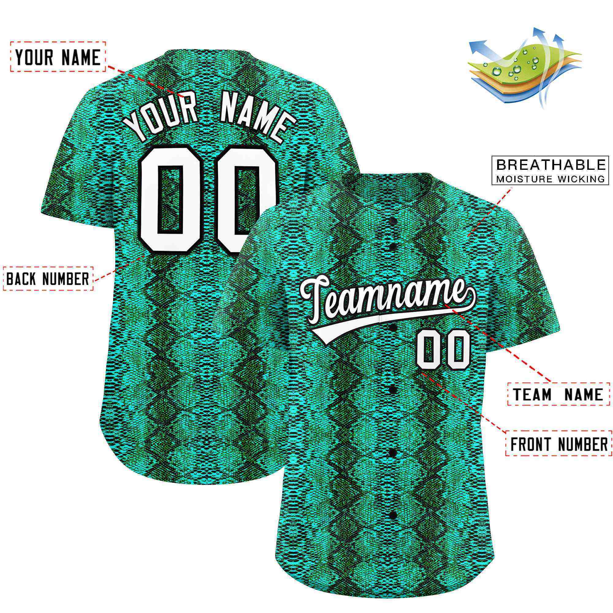 Benutzerdefiniertes authentisches Baseball-Trikot mit mehrfarbigem Schlangenledermuster