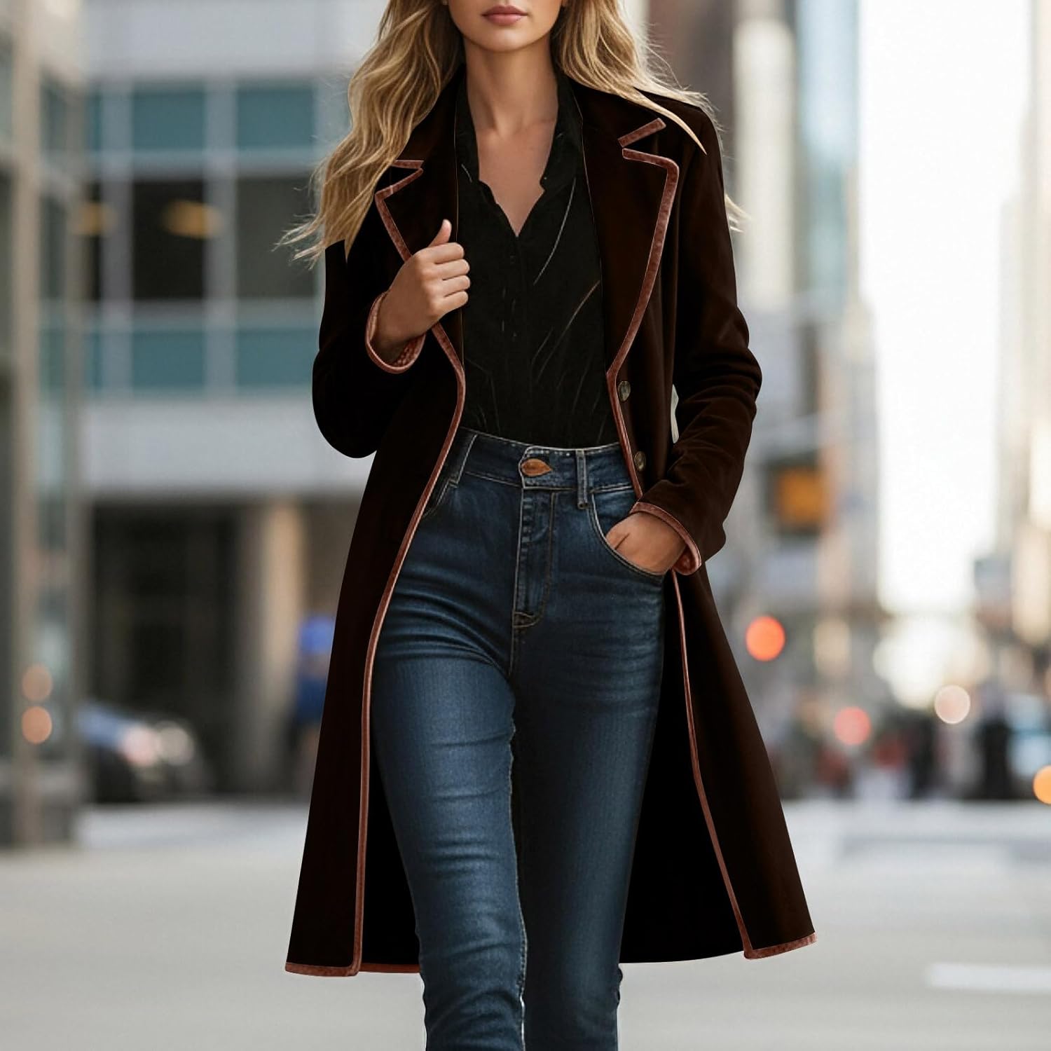 Women's Velvet Open Front Long Trench Coat Elegant Blazer Suit Jacket Sleeve Lapel Collar Outerwear Jackets Women's Velvet Open Front Long Trench Coat Elegant Blazer Suit Jacket Sleeve Lapel Collar Outerwear Jackets