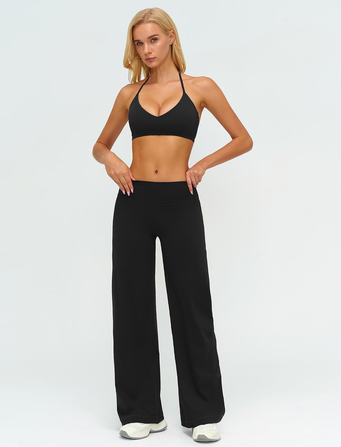 Women's Halter Sports Bra Wide Leg Yoga Pants Set